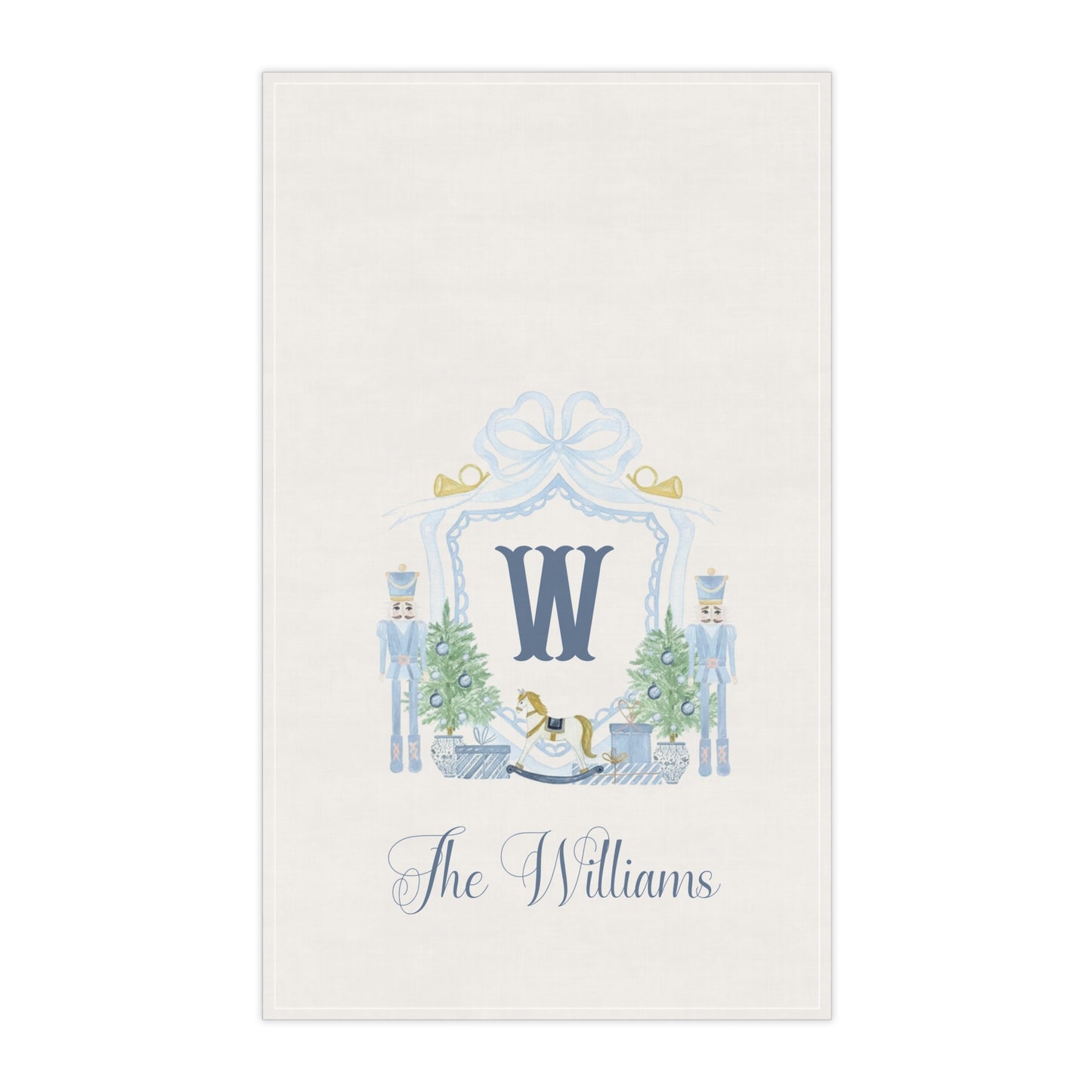 Monogram W Nutcracker Wreath Tea Towel | Personalized Kitchen Towel