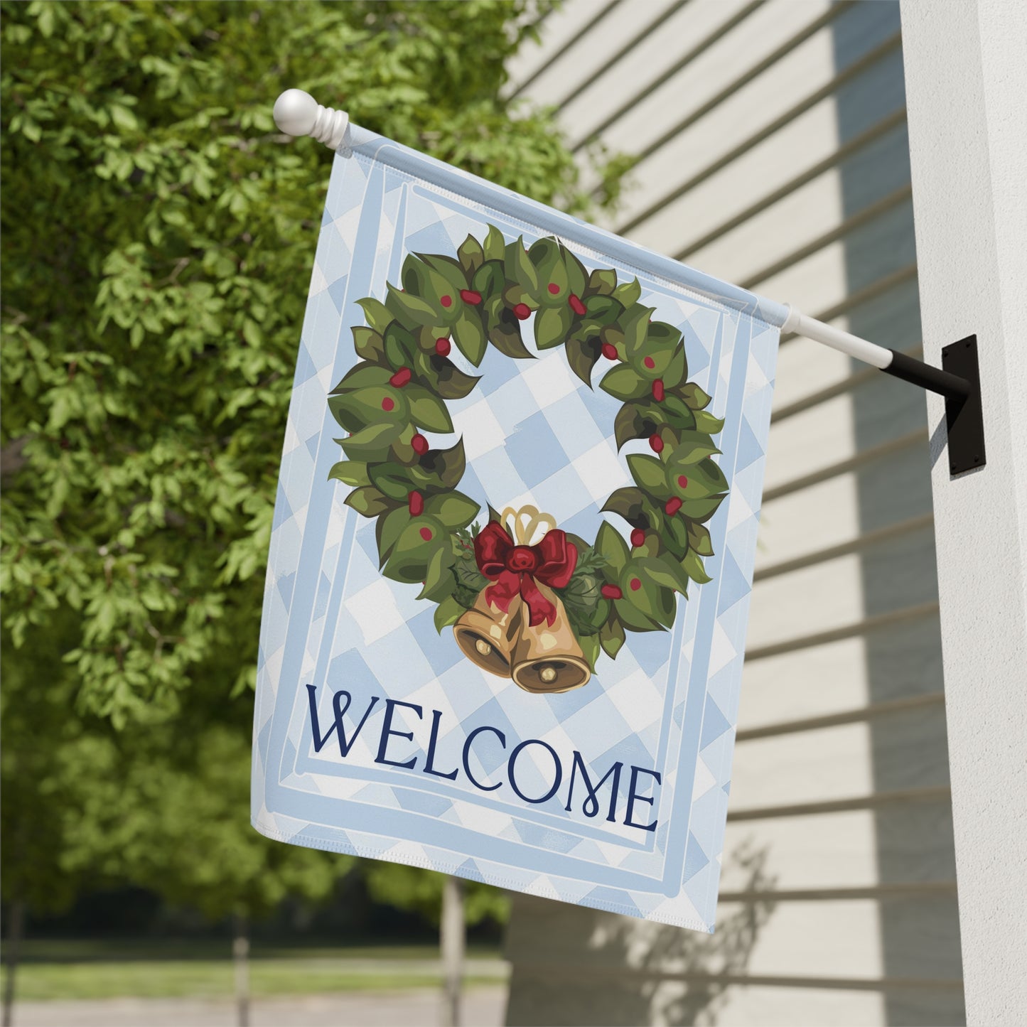 Wreath with Bells Welcome Garden Flag | House Banner, Christmas Porch Decor