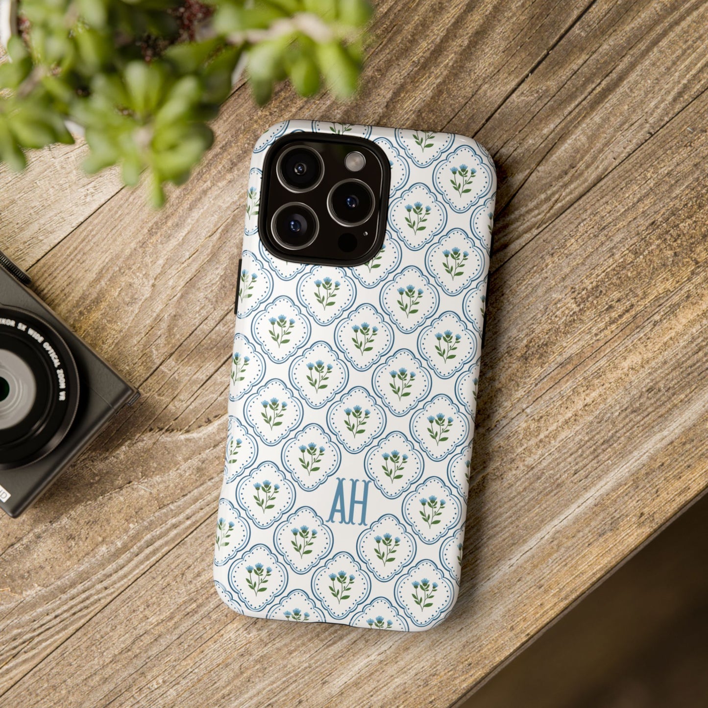 Blue Cottage Floral Monogram phone case
