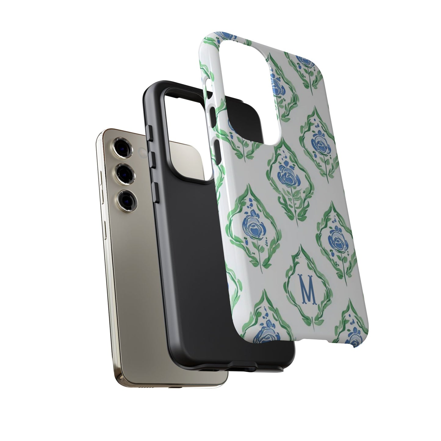 Blue Rose Grandmillennial Monogram Phone Case Personalized