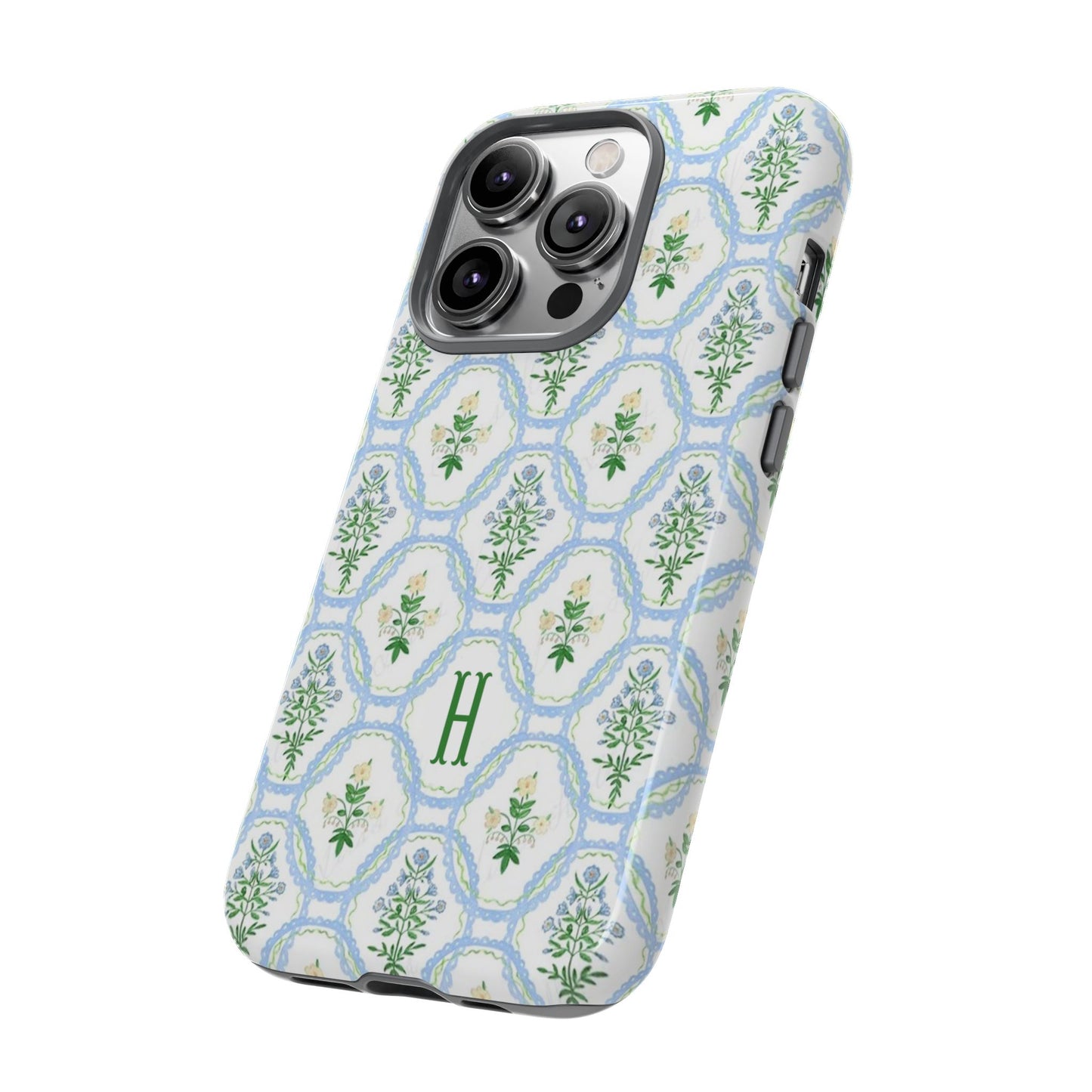 Blue Floral Motif Monogram Phone Case Personalized