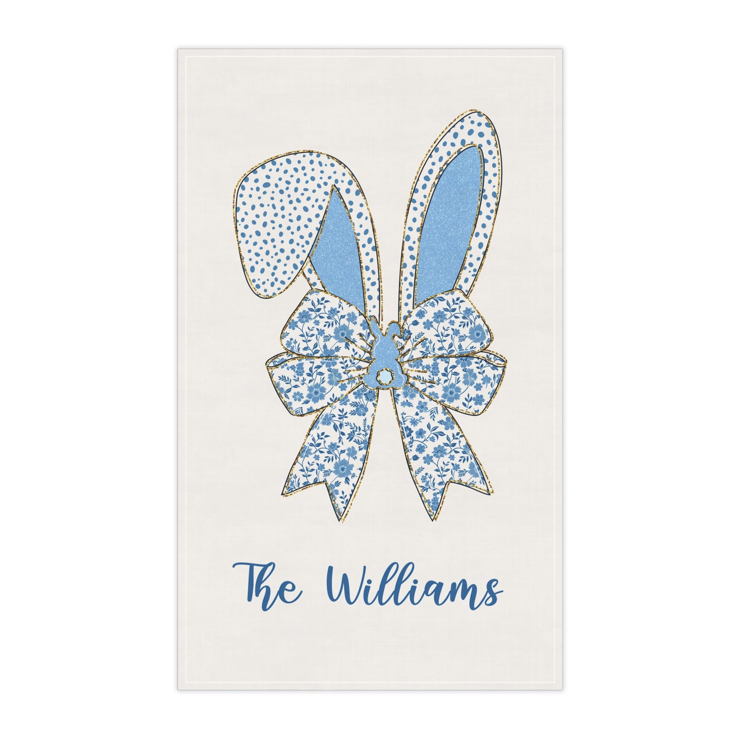 Personalized Bunny Ear Toile Tea Towel