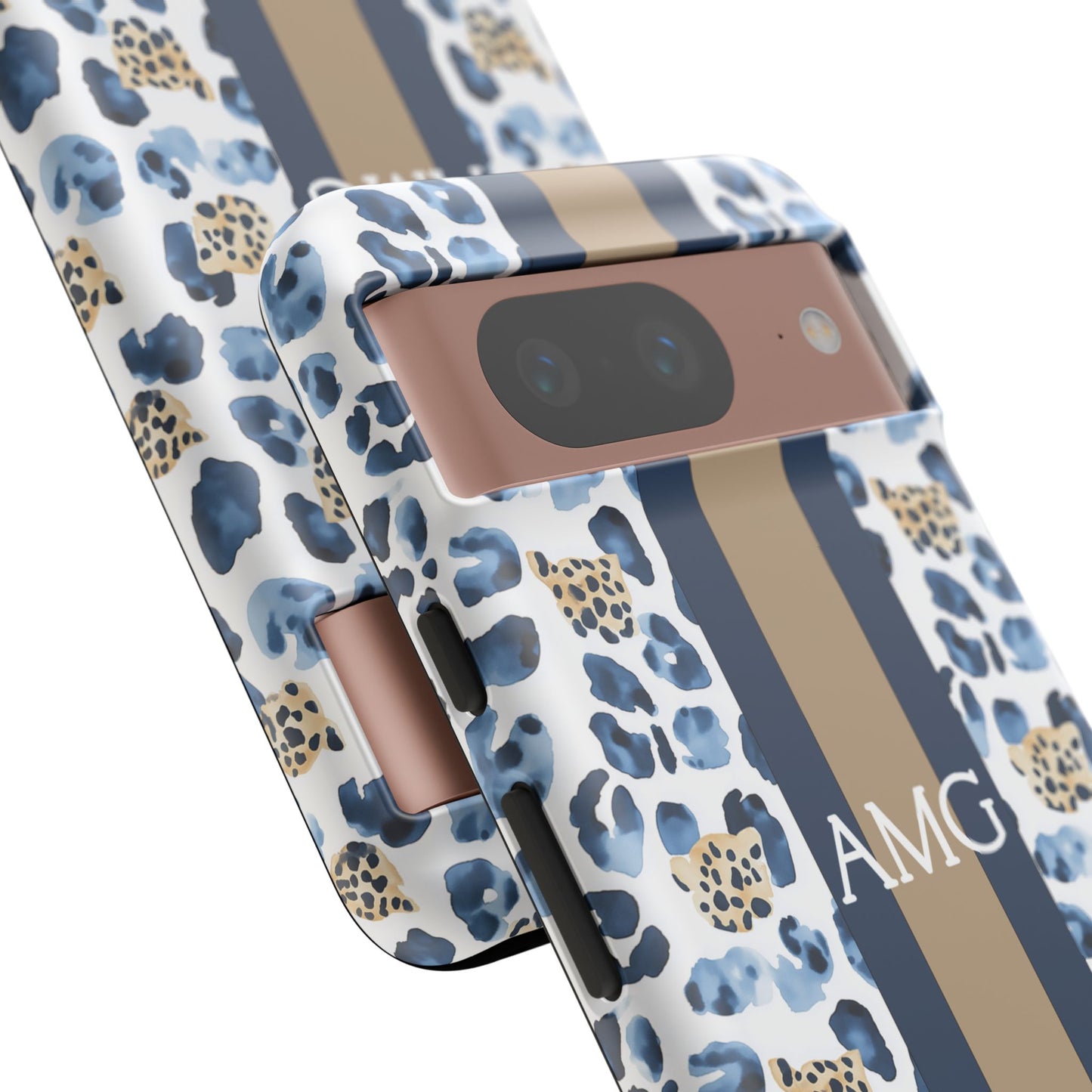Blue Leopard Monogram Phone Case