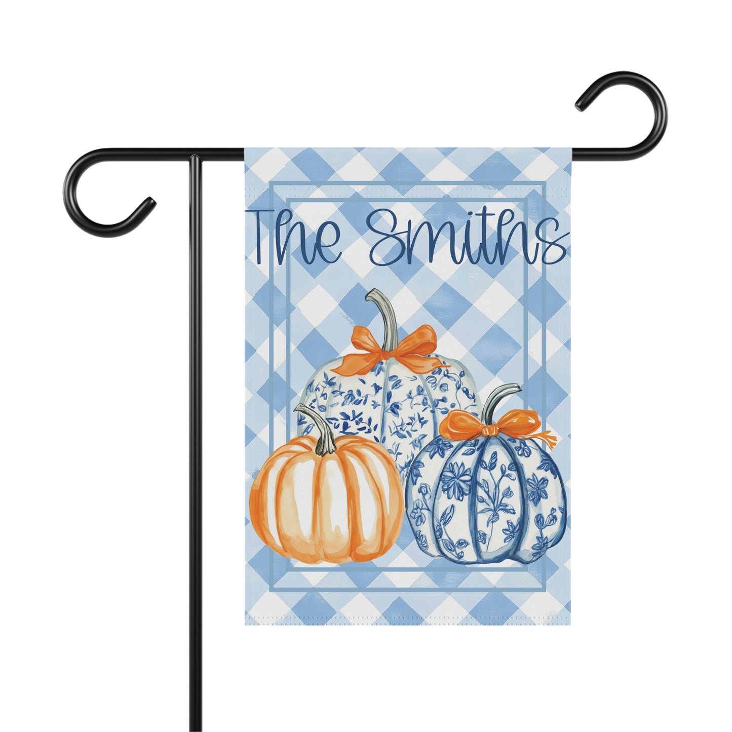 Blue Gingham Pumpkins Garden Banner | House Flag