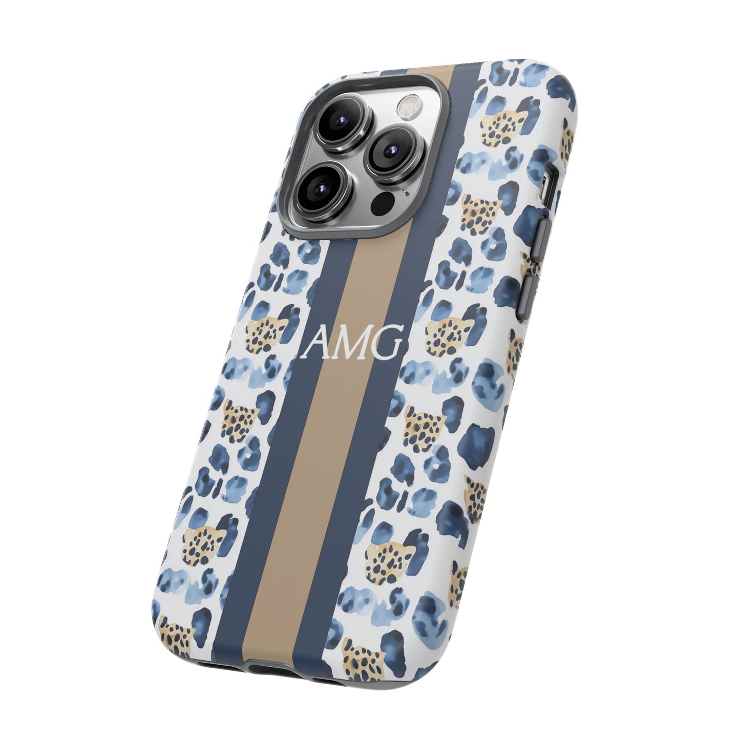 Blue Leopard Monogram Phone Case