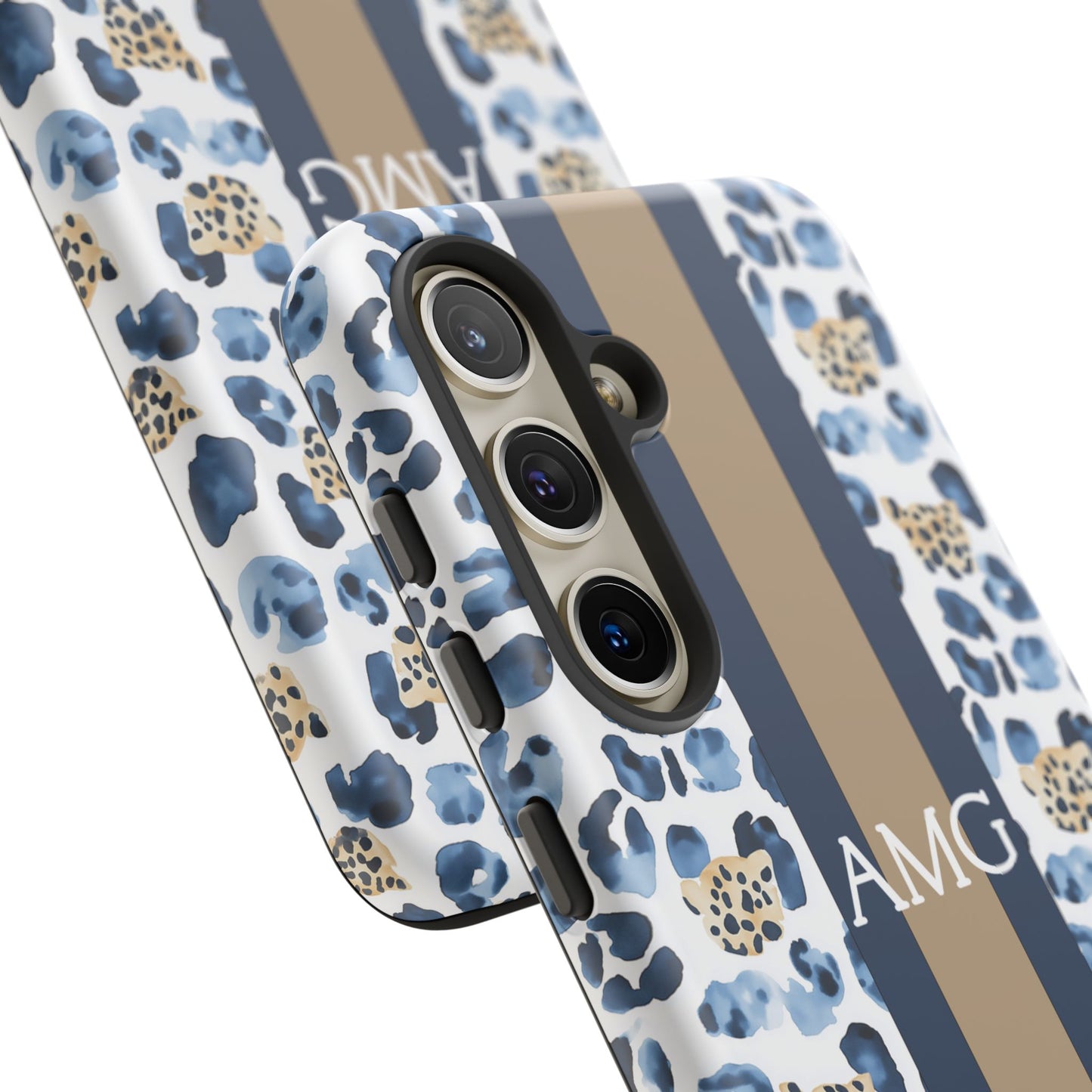 Blue Leopard Monogram Phone Case