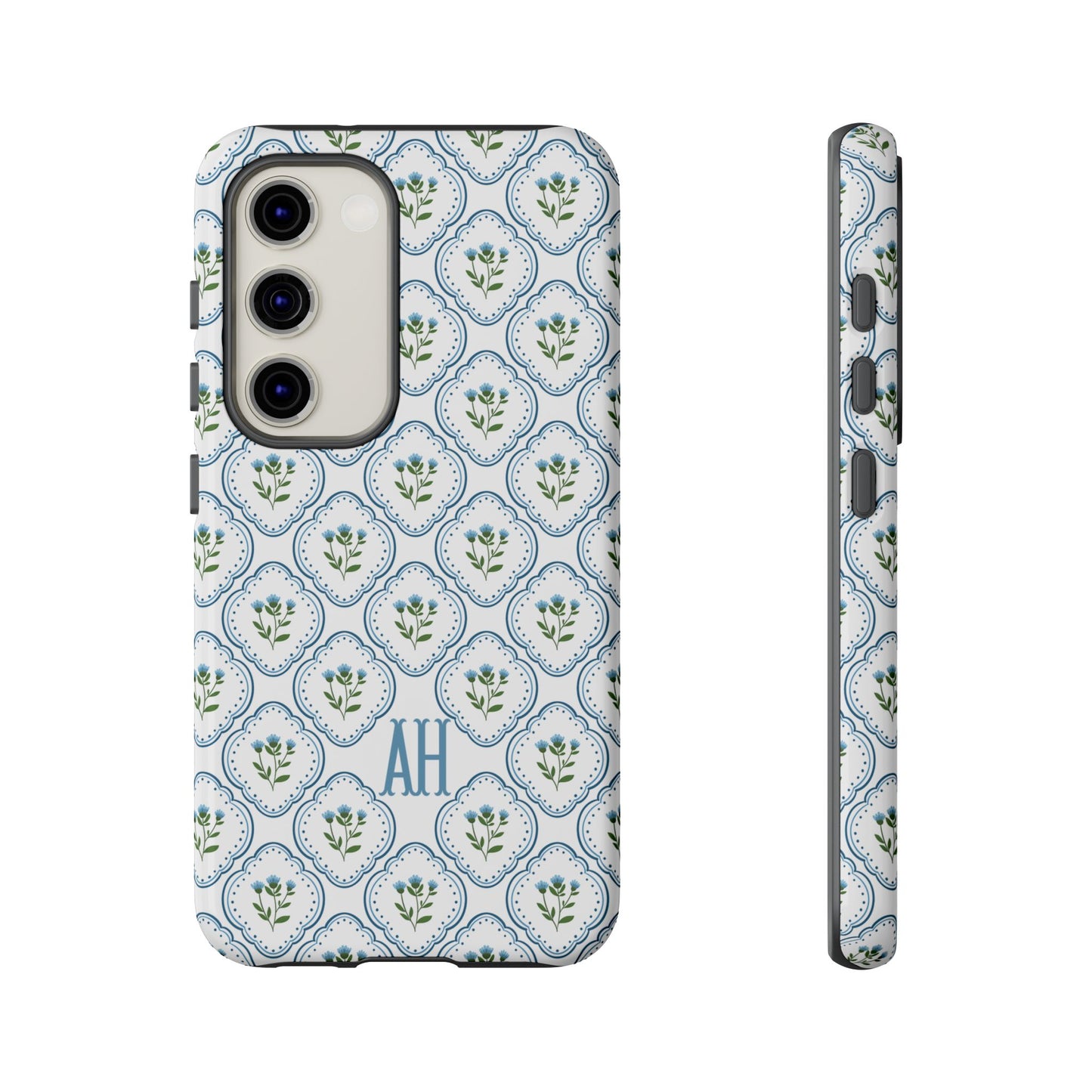 Blue Cottage Floral Monogram phone case
