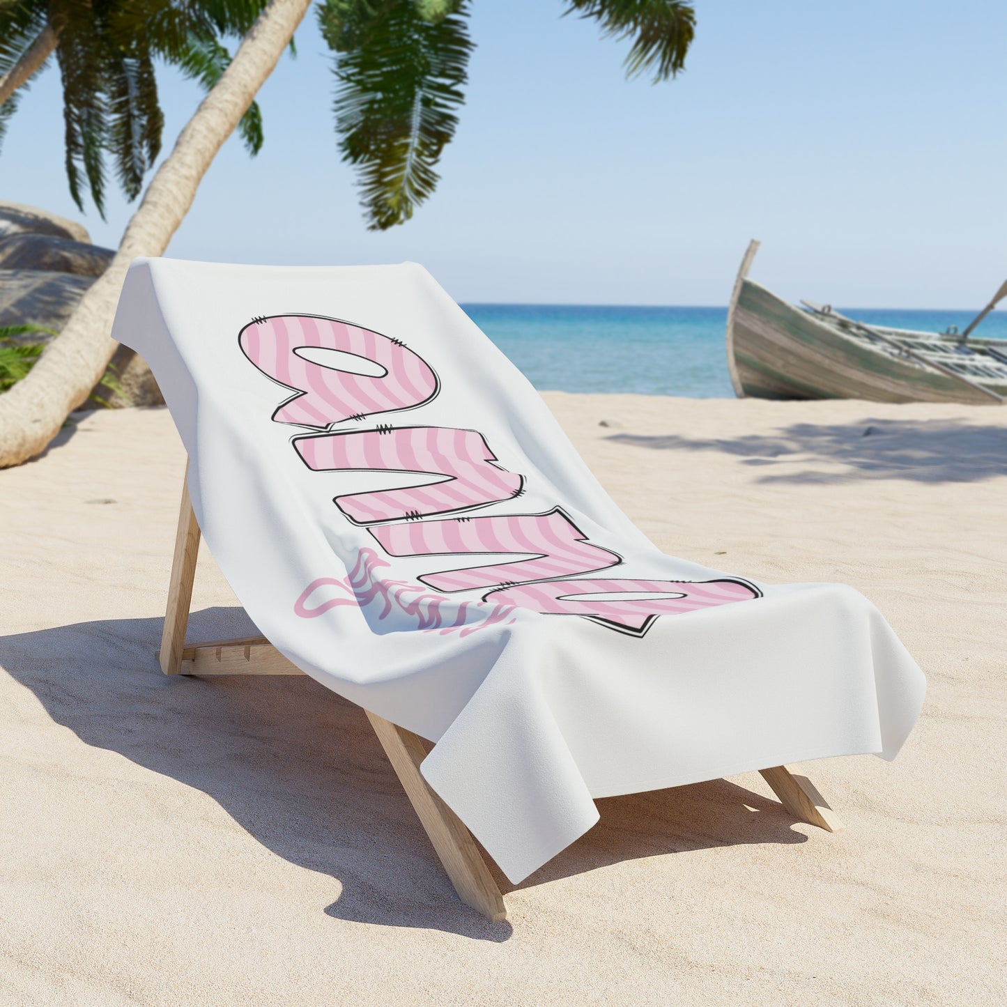 Personalized Pink Wave Beach Towel for Girls