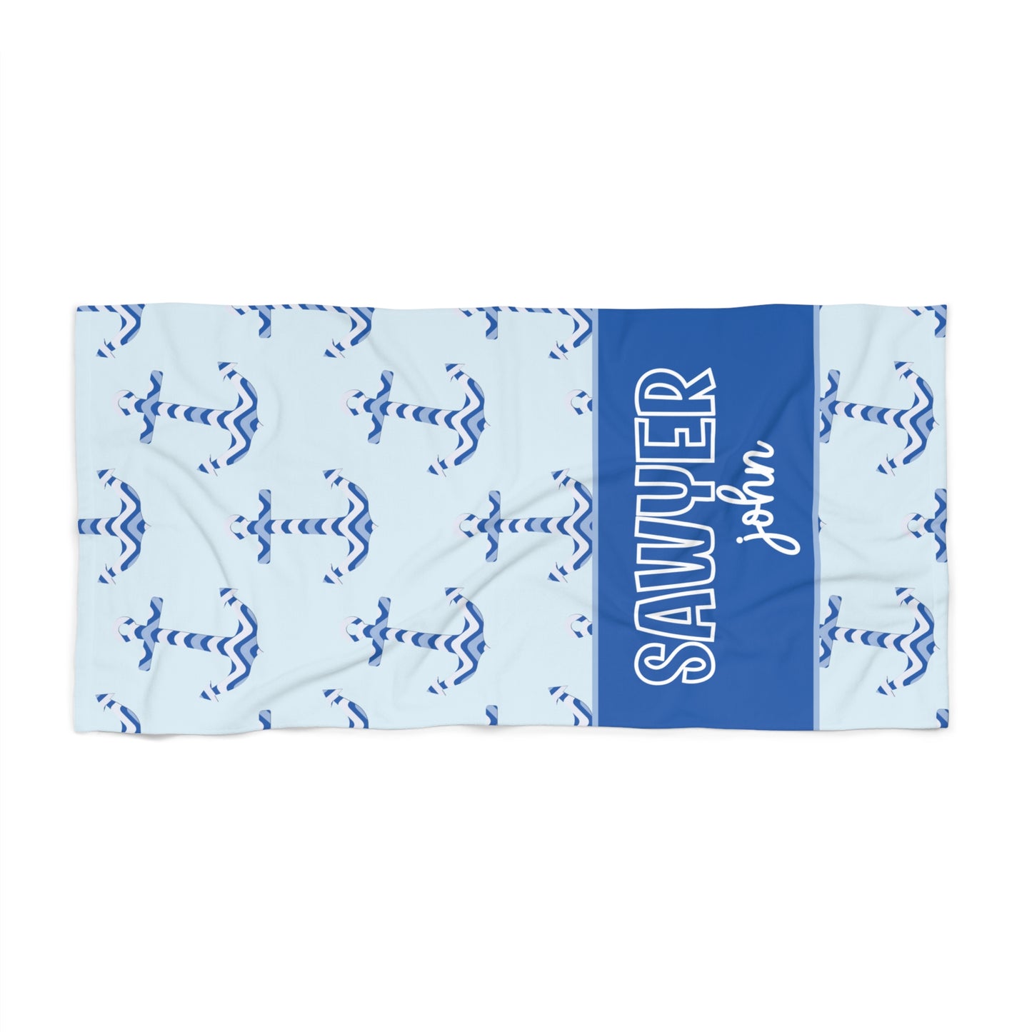 Personalized Blue Anchor Beach Towel 