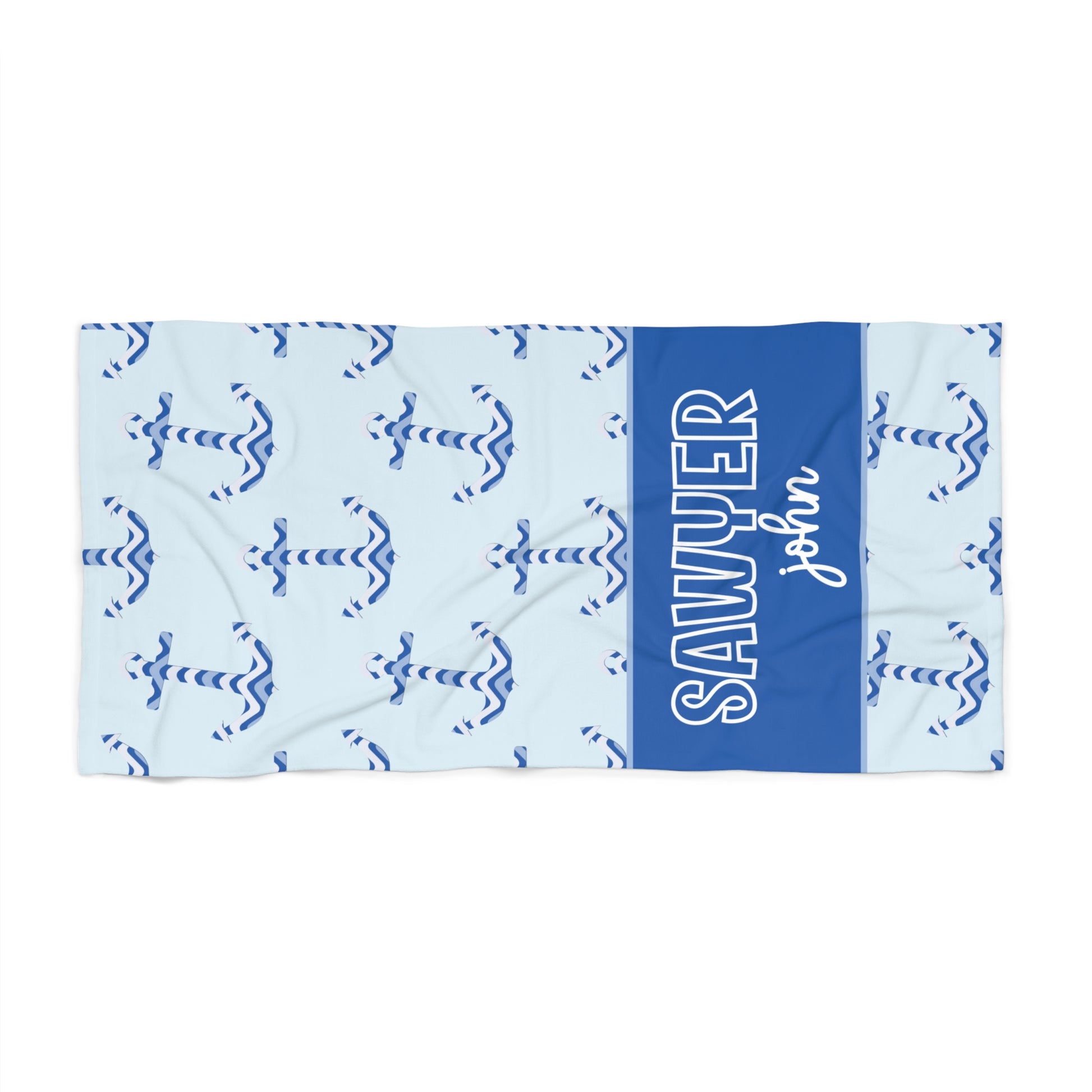 Personalized Blue Anchor Beach Towel 