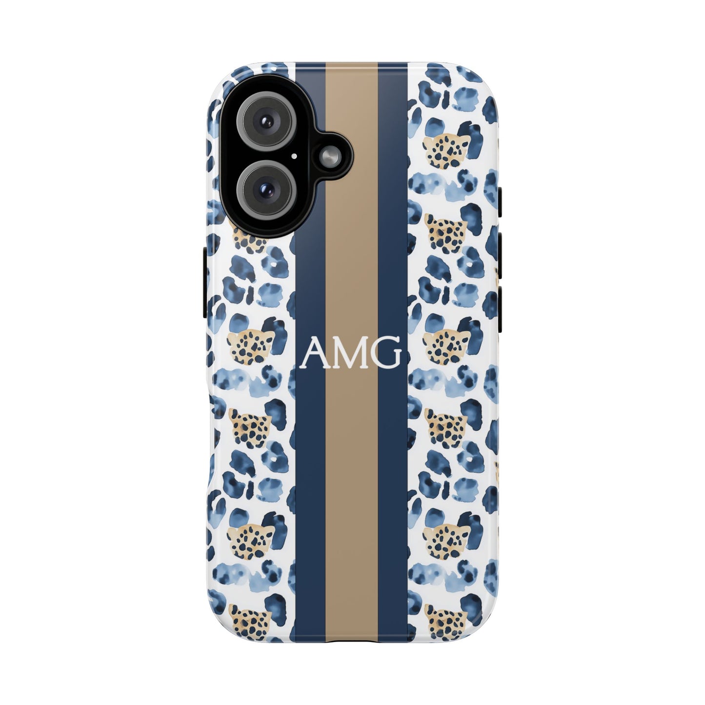 Blue Leopard Monogram Phone Case