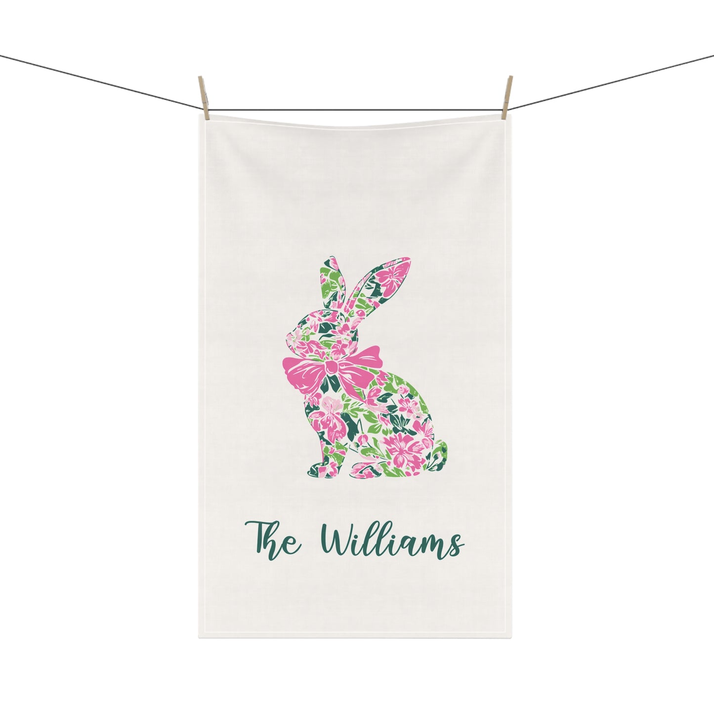 Personalized Preppy Bunny Easter Tea Towel