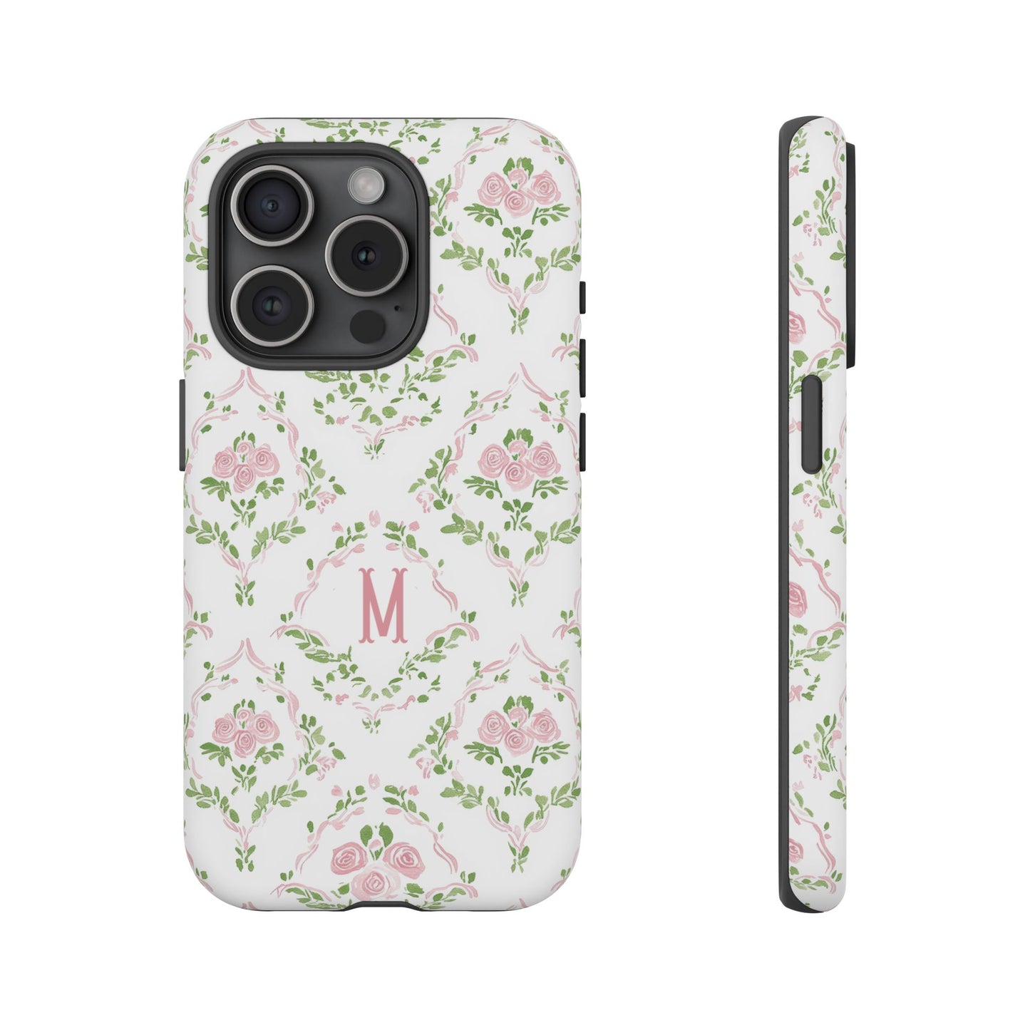 Pink Rose Grandmillennial Floral Monogram Phone Case