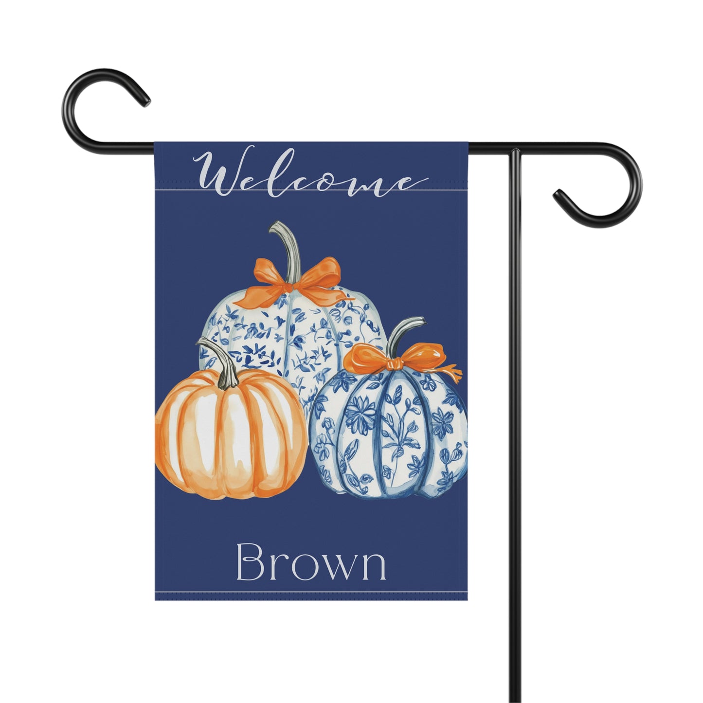 Blue Floral Pumpkins Garden Flag | Welcome House Banner