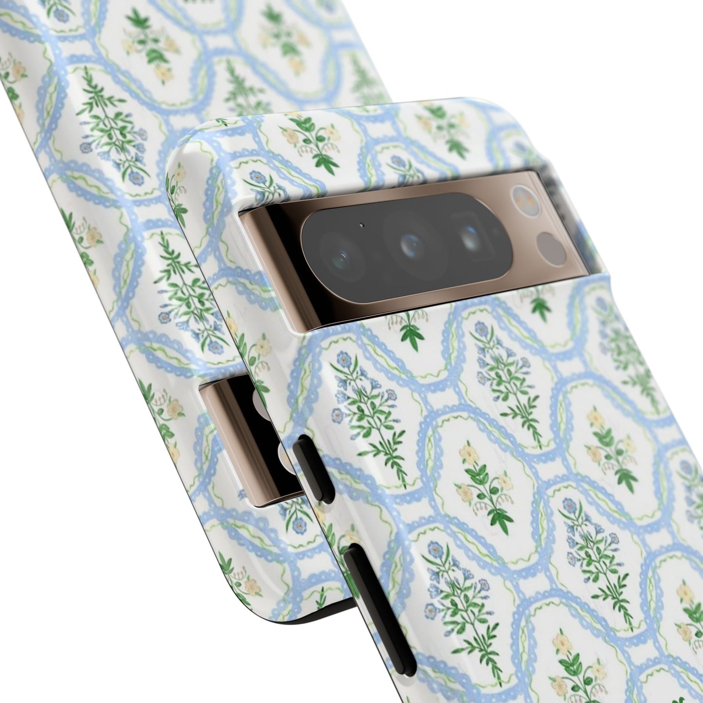 Blue Floral Motif Monogram Phone Case Personalized