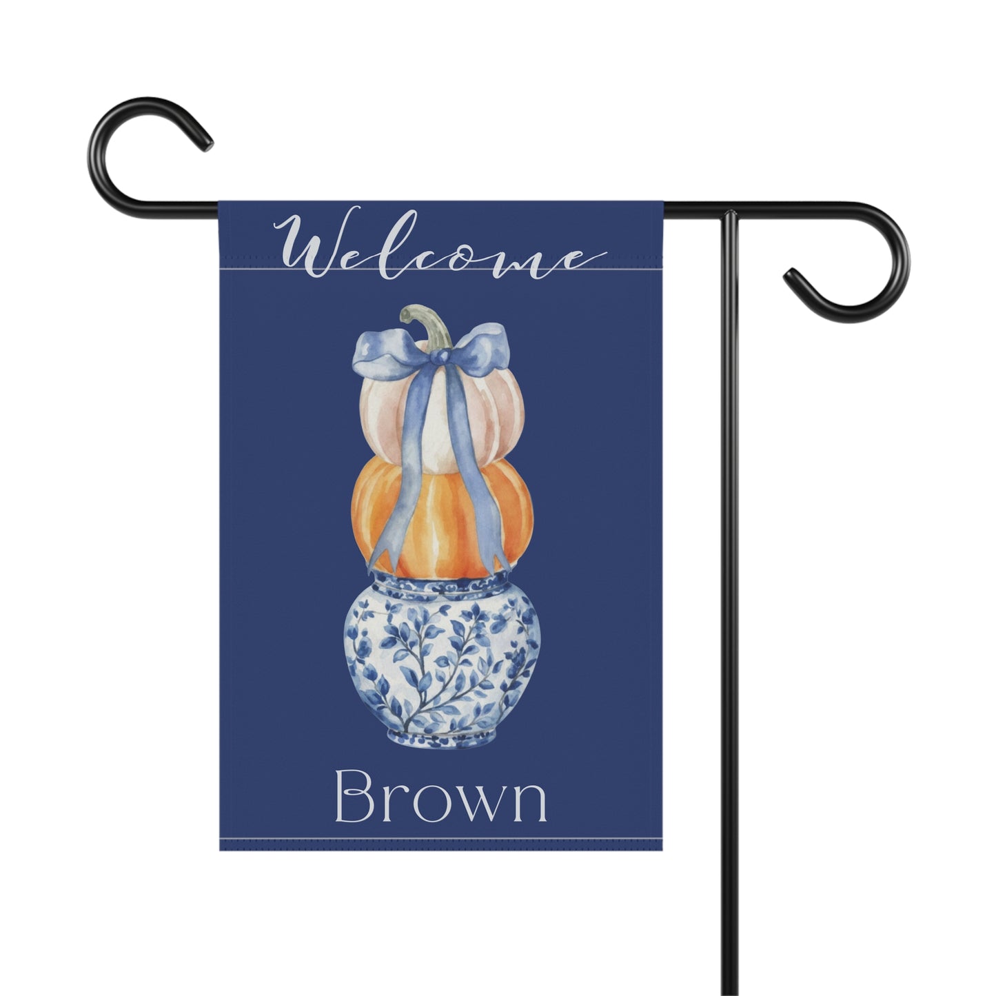 Stacked Pumpkins in Blue Vase Garden Flag | Welcome House Banner