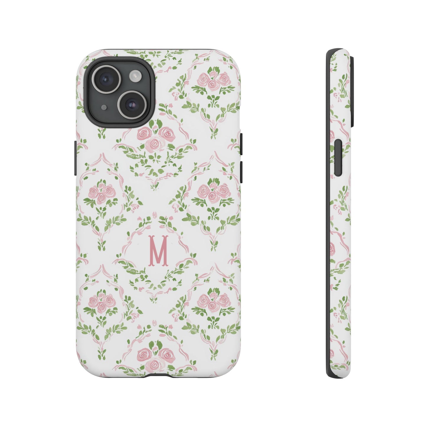 Pink Rose Grandmillennial Floral Monogram Phone Case