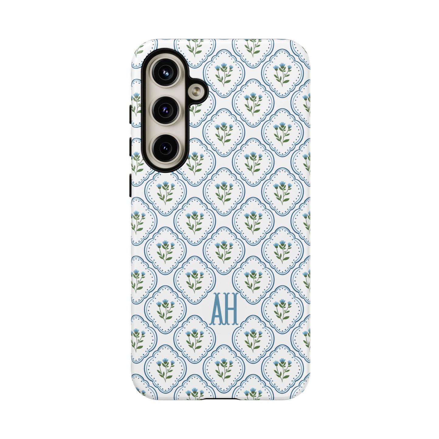 Blue Cottage Floral Monogram phone case