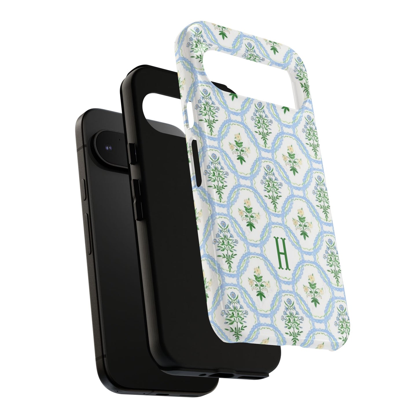 Blue Floral Motif Monogram Phone Case Personalized