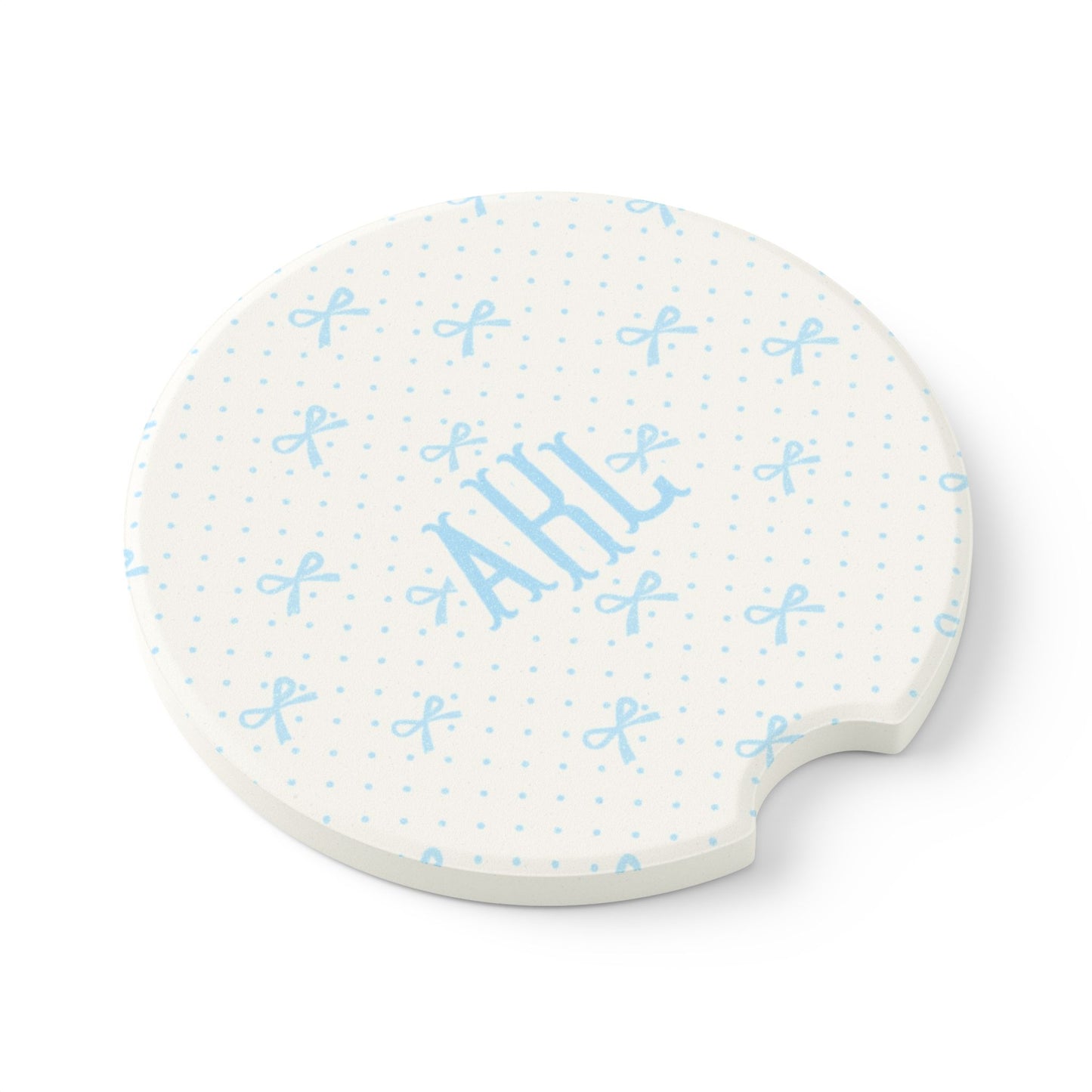 Custom Monogrammed Coquette Car Coaster Blue Bows