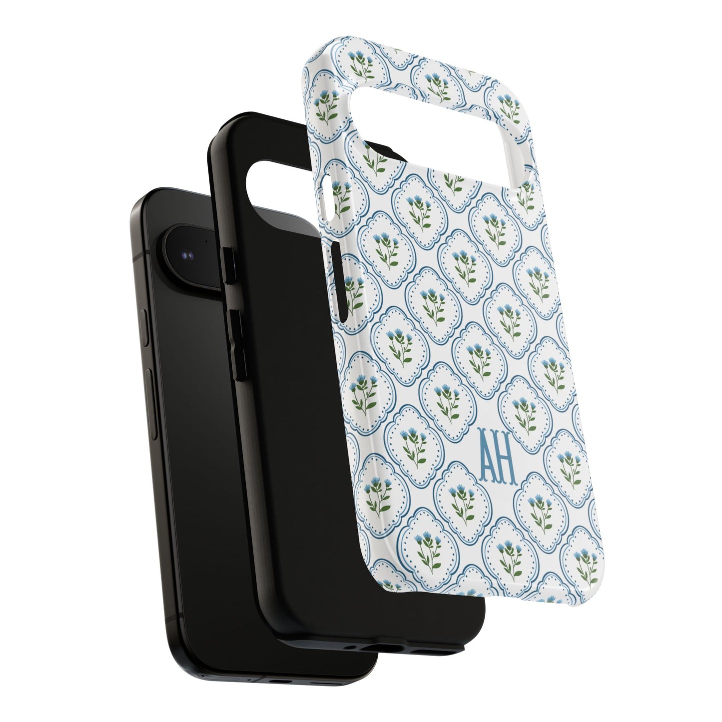 Blue Cottage Floral Monogram phone case