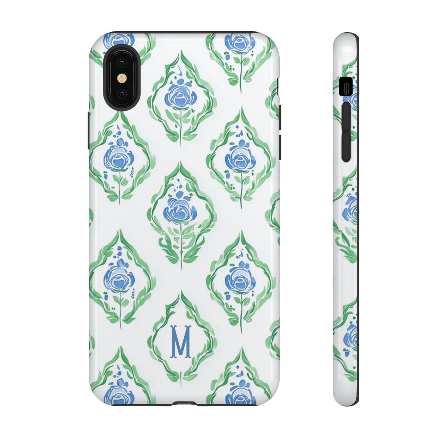 Blue Rose Grandmillennial Monogram Phone Case Personalized