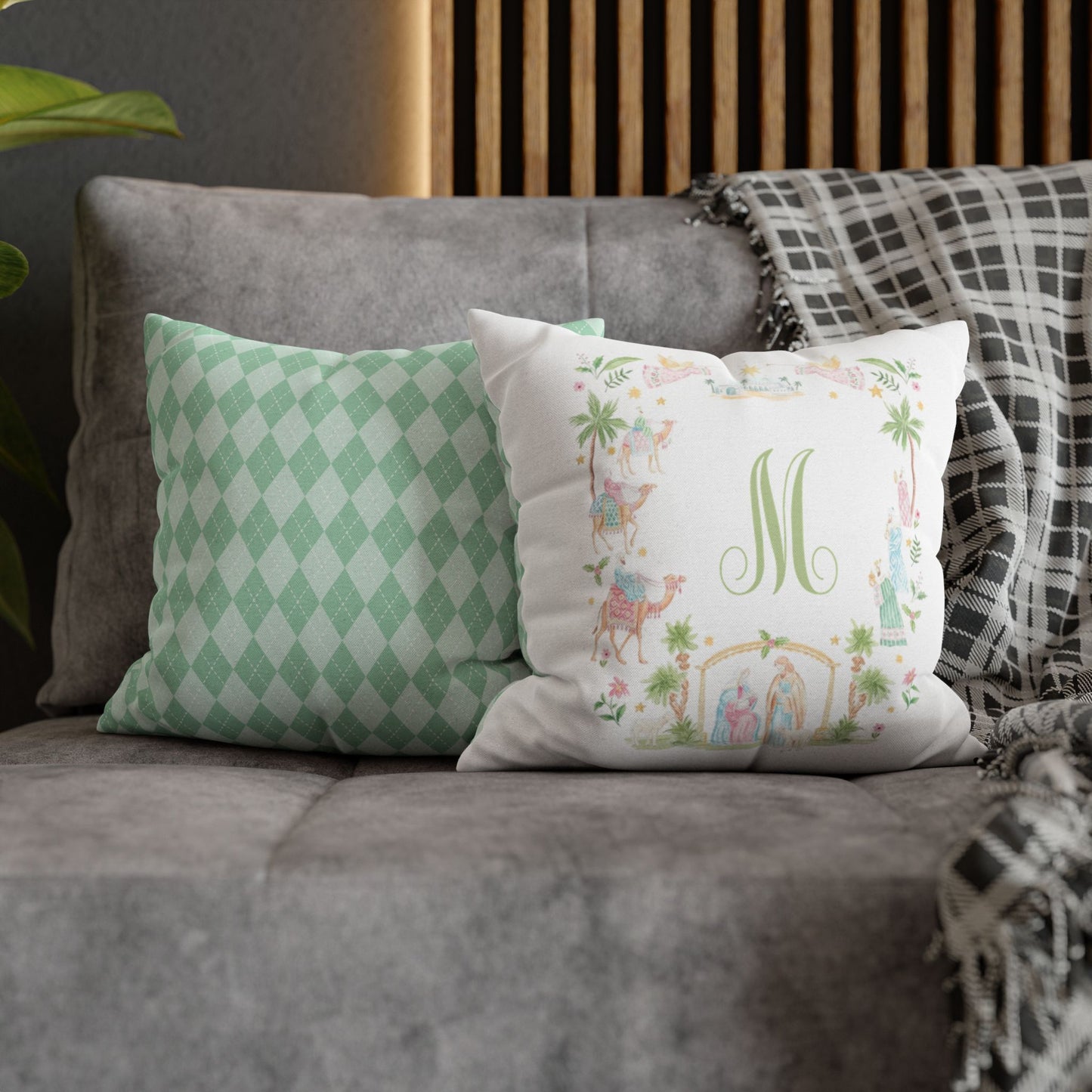 Floral Monogram M Pillowcase, Square Pillowcase