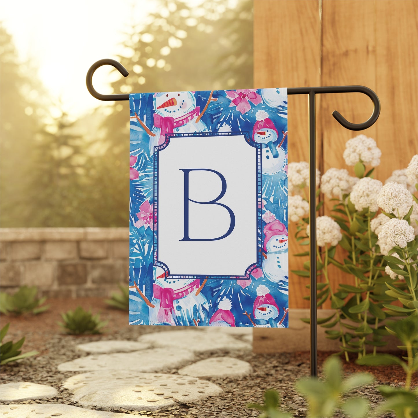 Personalized Preppy Monogram Snowman Garden Flag