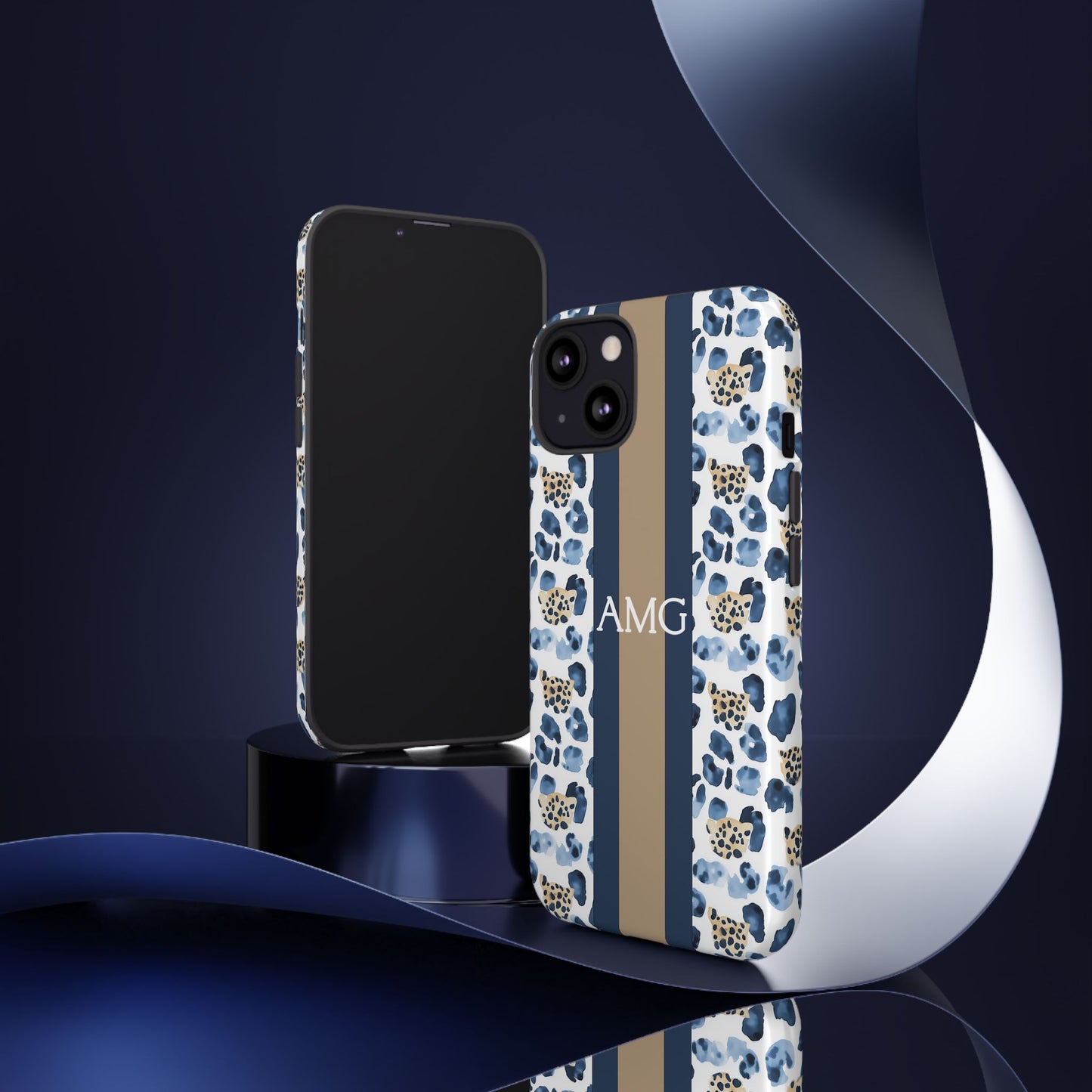 Blue Leopard Monogram Phone Case