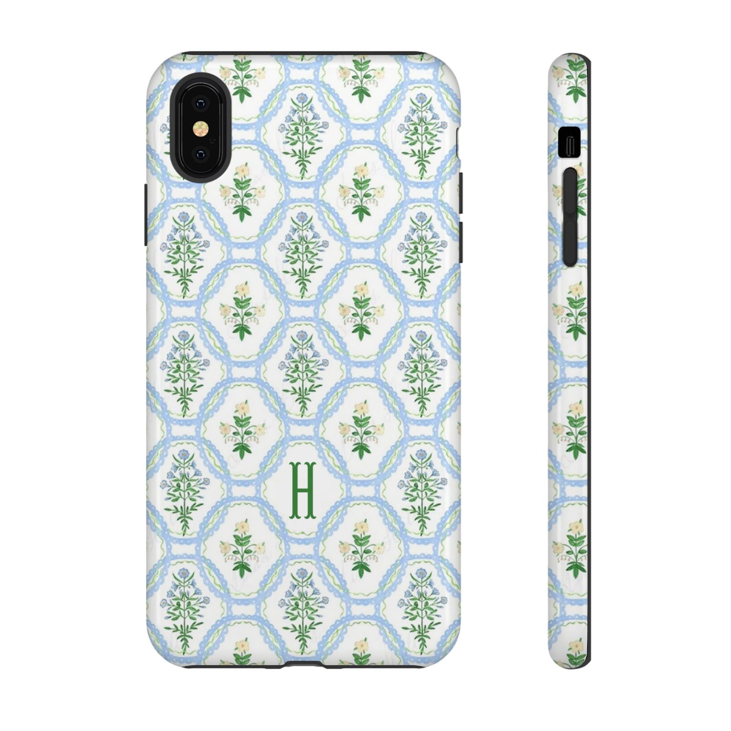 Blue Floral Motif Monogram Phone Case Personalized