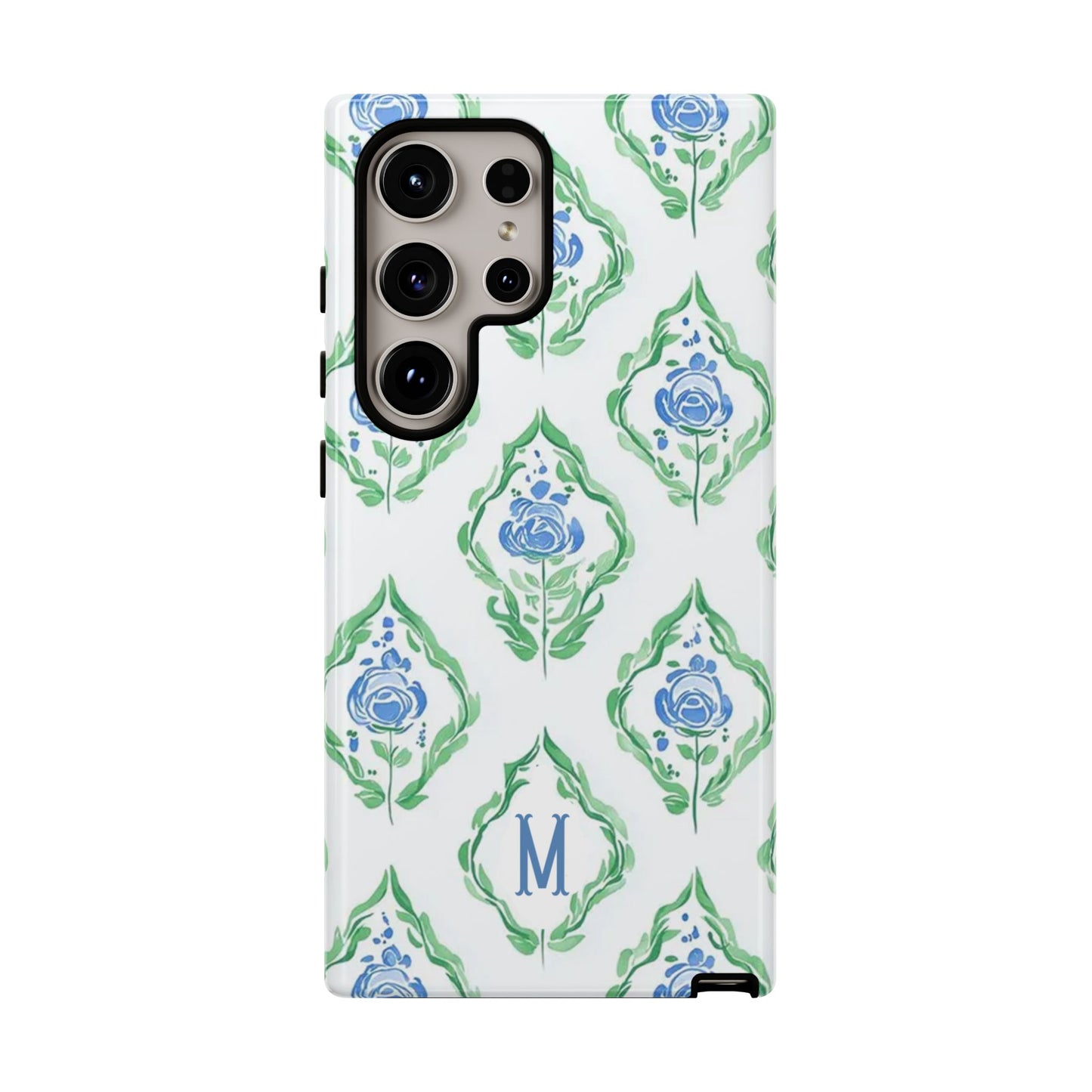Blue Rose Grandmillennial Monogram Phone Case Personalized