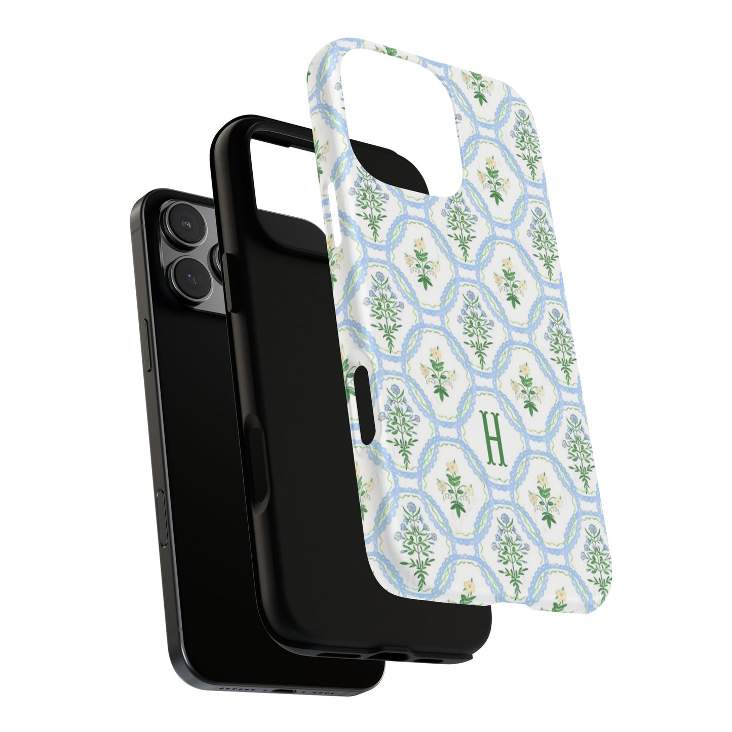 Blue Floral Motif Monogram Phone Case Personalized