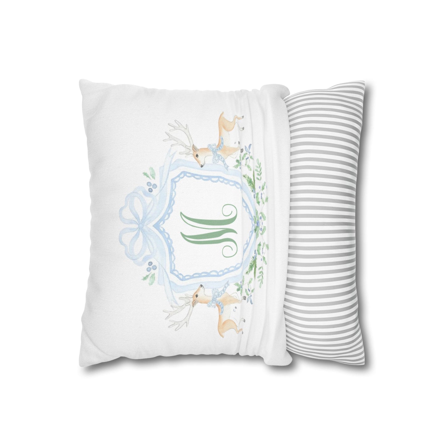 Monogram M Crest Pillowcase, Deer Wreath Accent Pillowcase
