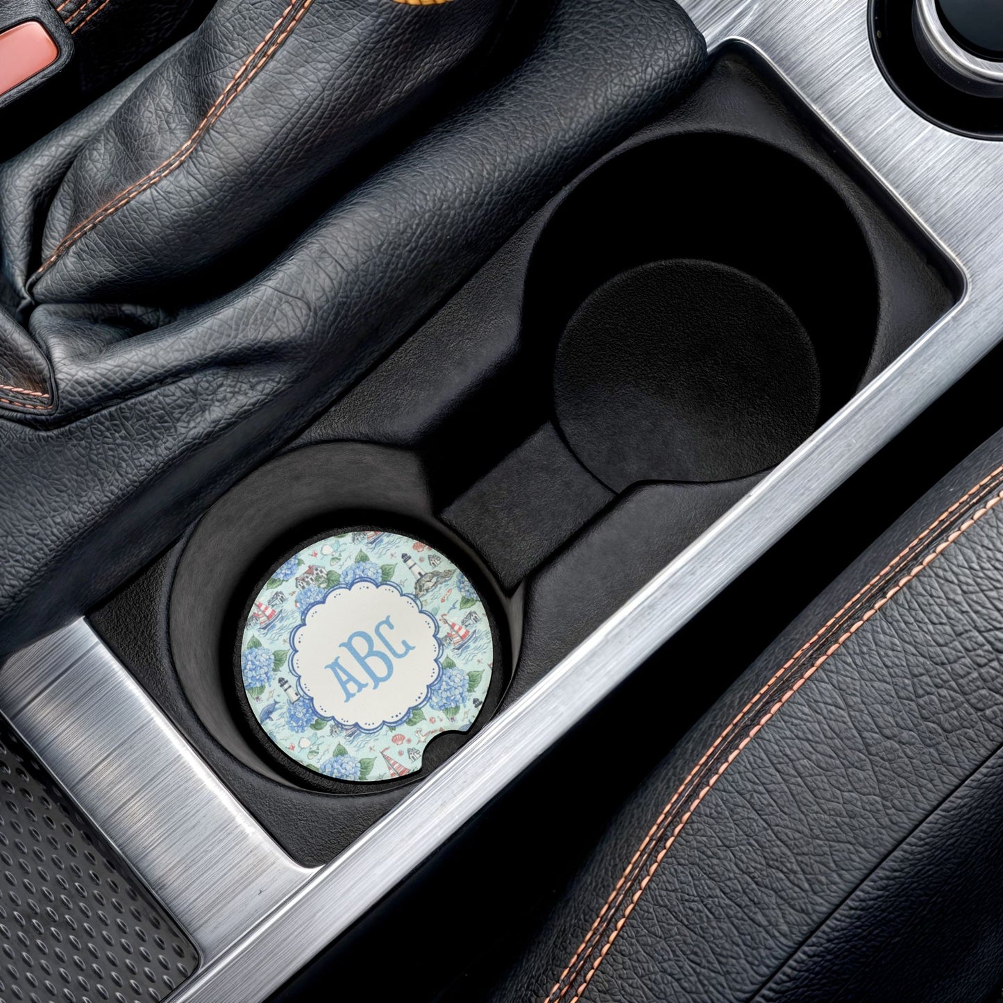 Nautical Hydrangea Monogram Car Coaster | Soapstone