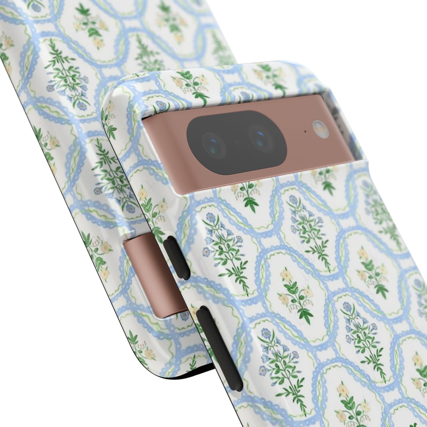 Blue Floral Motif Monogram Phone Case Personalized