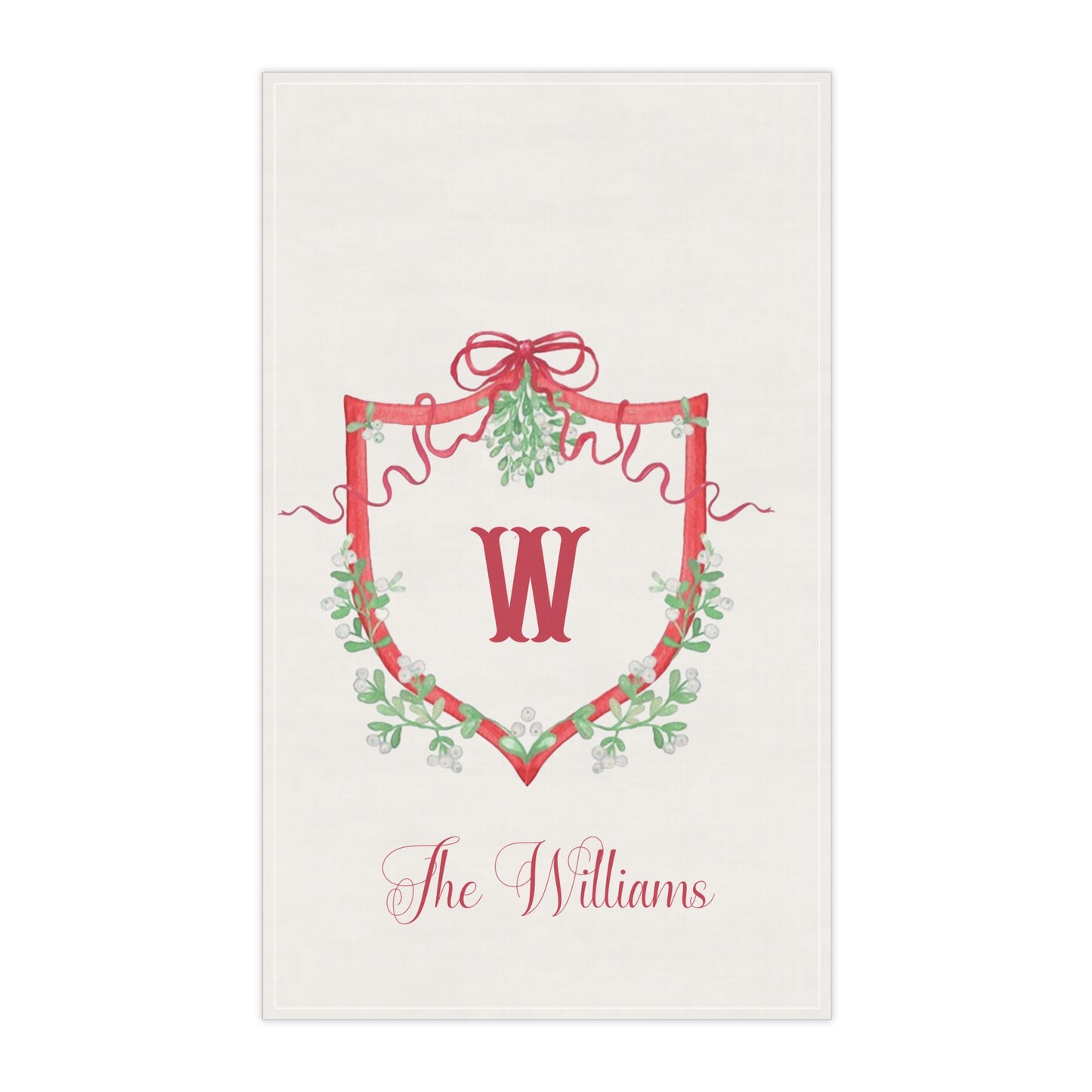 Monogram W Wreath Tea Towel | Personalized Initial Kitchen Towel