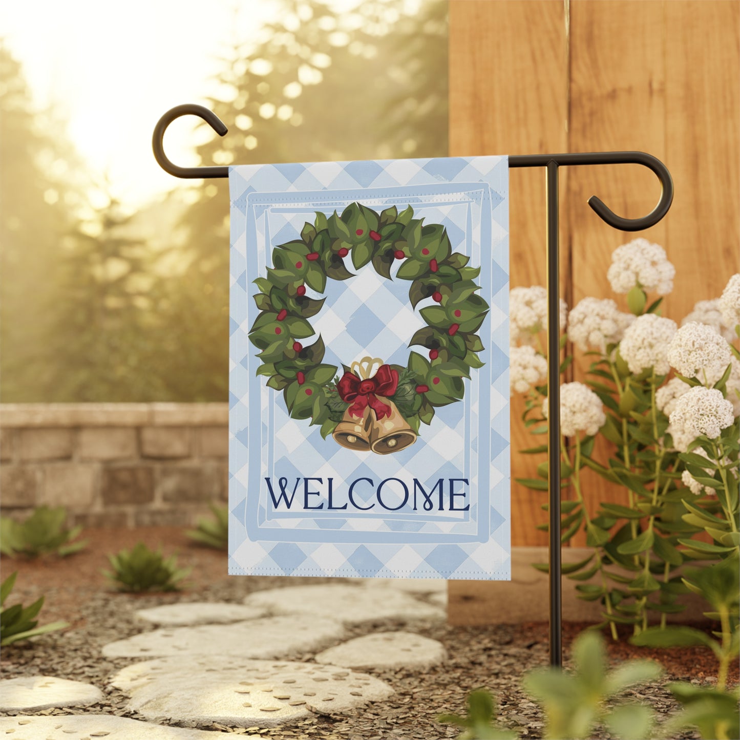 Wreath with Bells Welcome Garden Flag | House Banner, Christmas Porch Decor