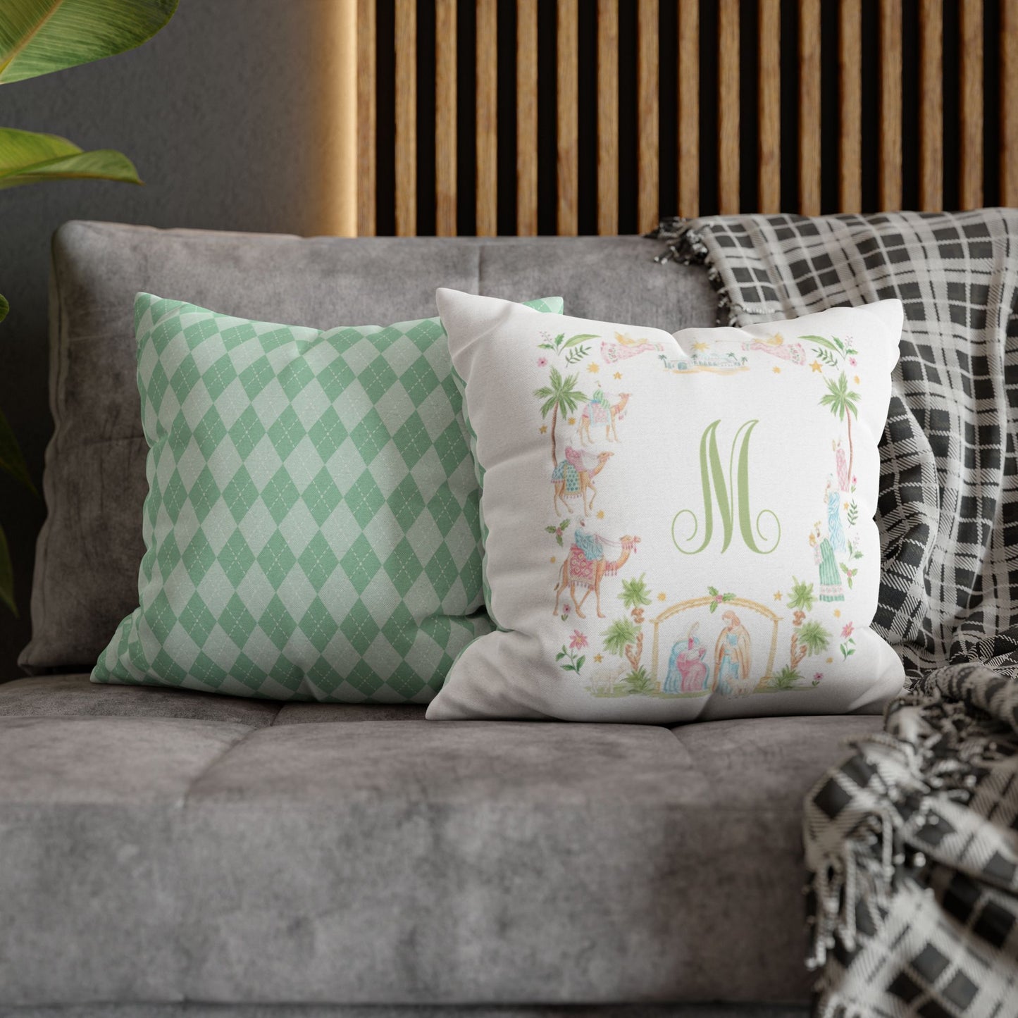 Floral Monogram M Pillowcase, Square Pillowcase