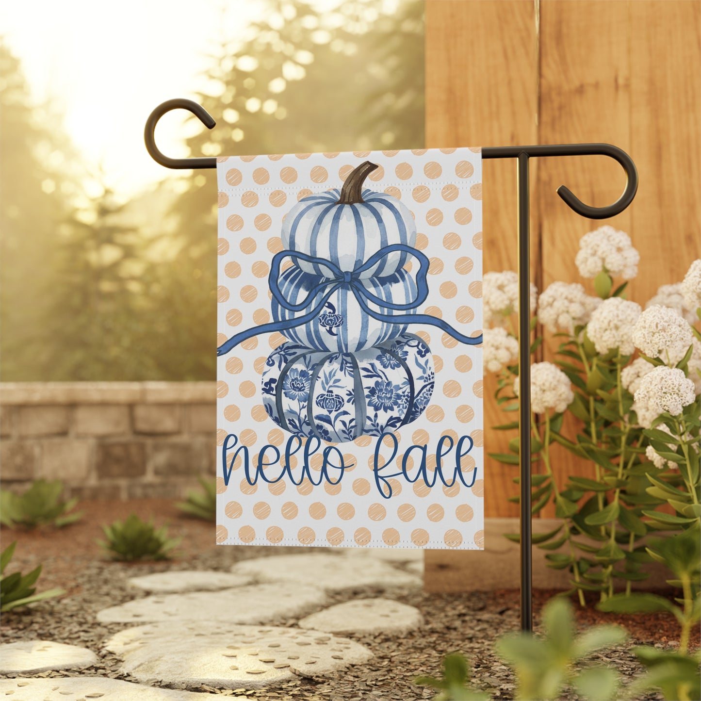 Blue Floral Pumpkins Hello Fall Garden Flag | House Banner