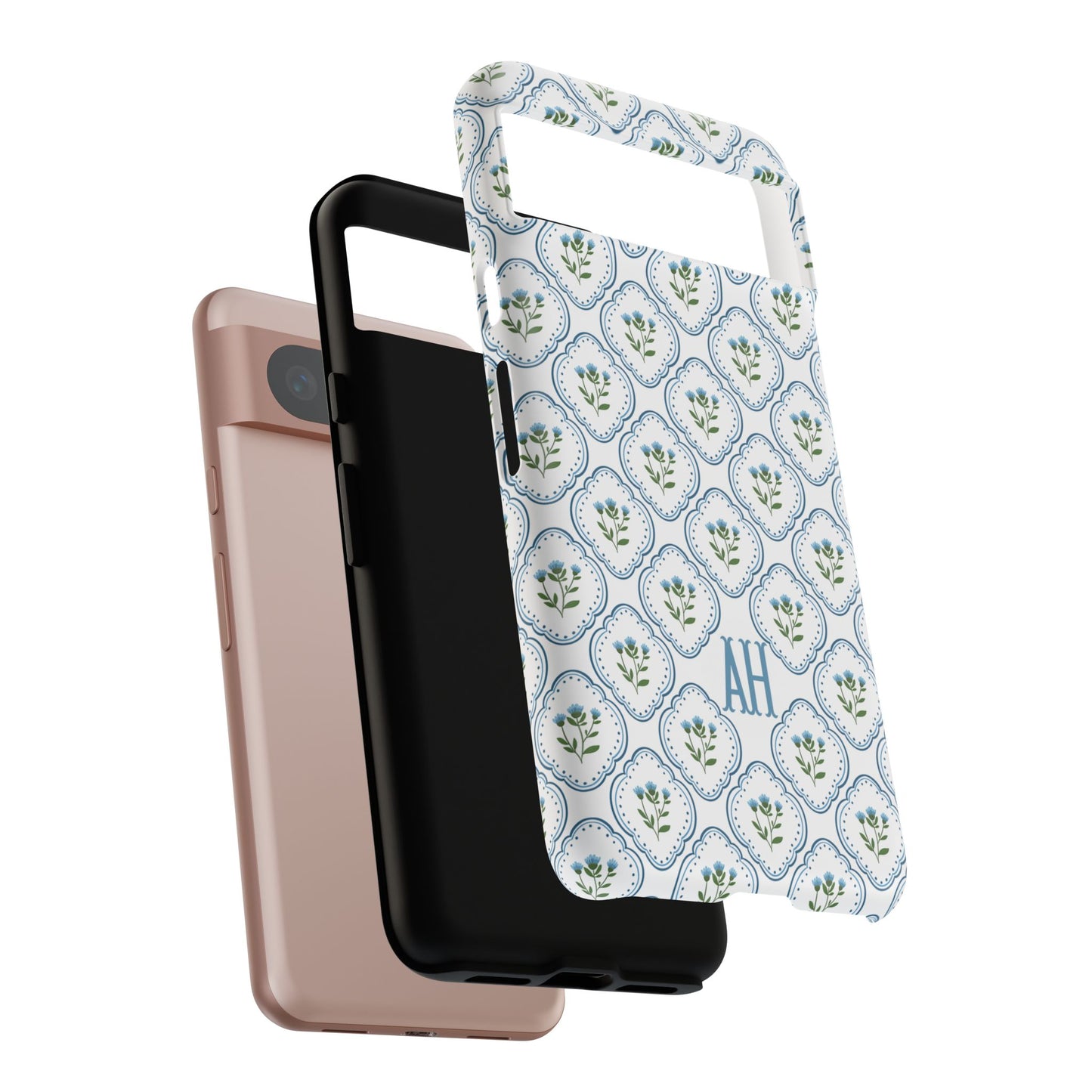 Blue Cottage Floral Monogram phone case