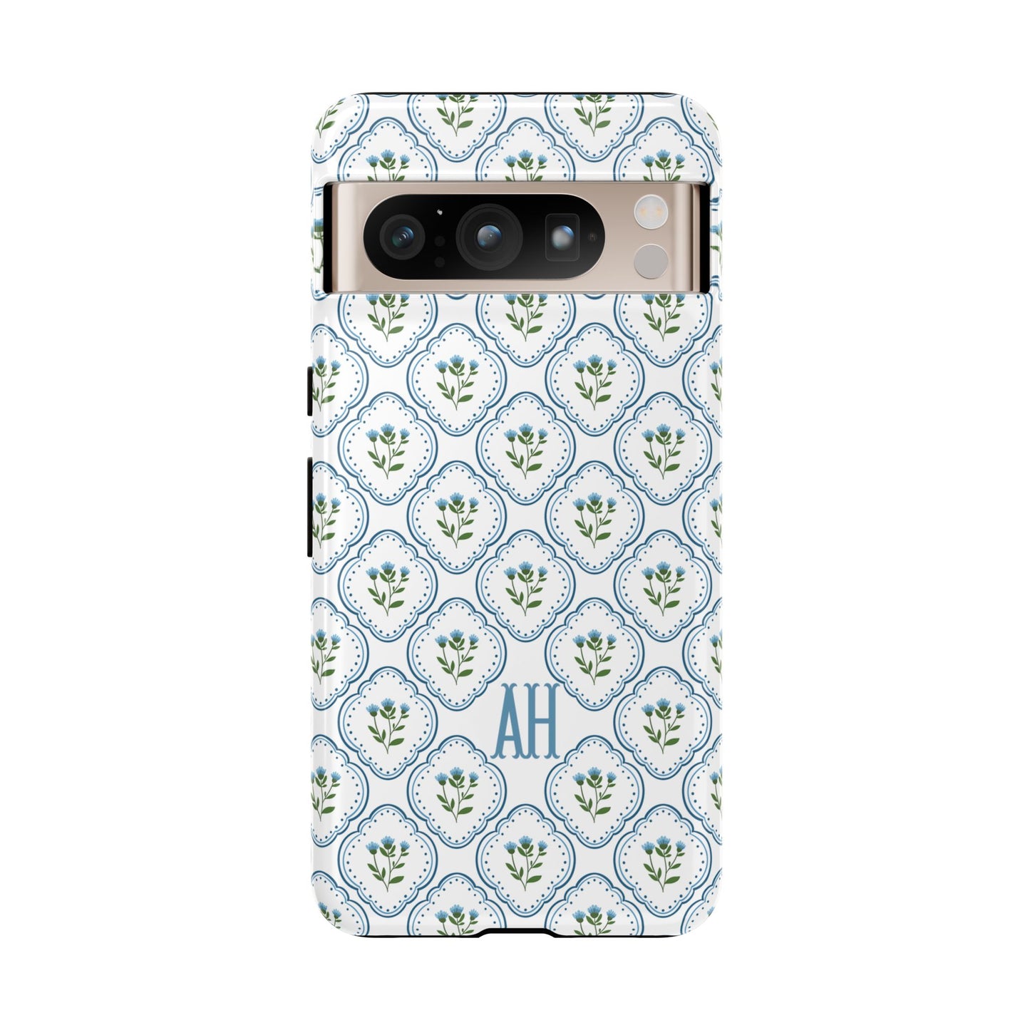 Blue Cottage Floral Monogram phone case