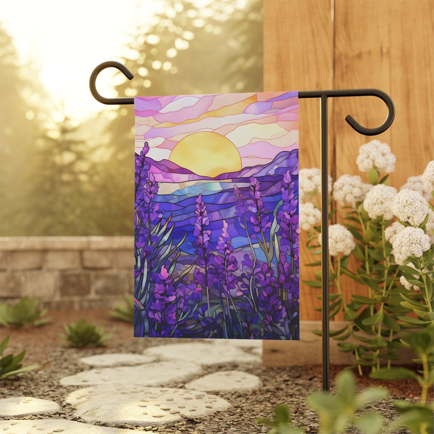 Lavender Sunset Stained Glass Garden Flag