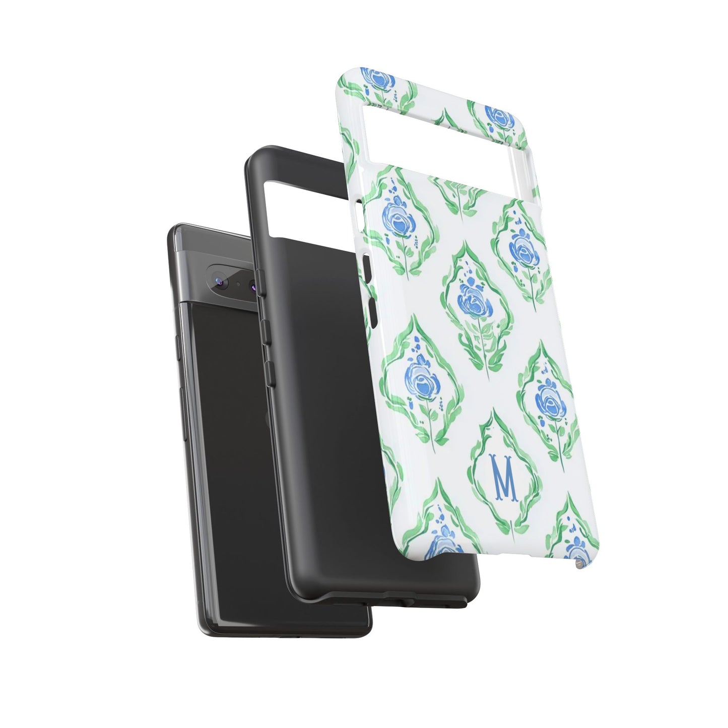 Blue Rose Grandmillennial Monogram Phone Case Personalized