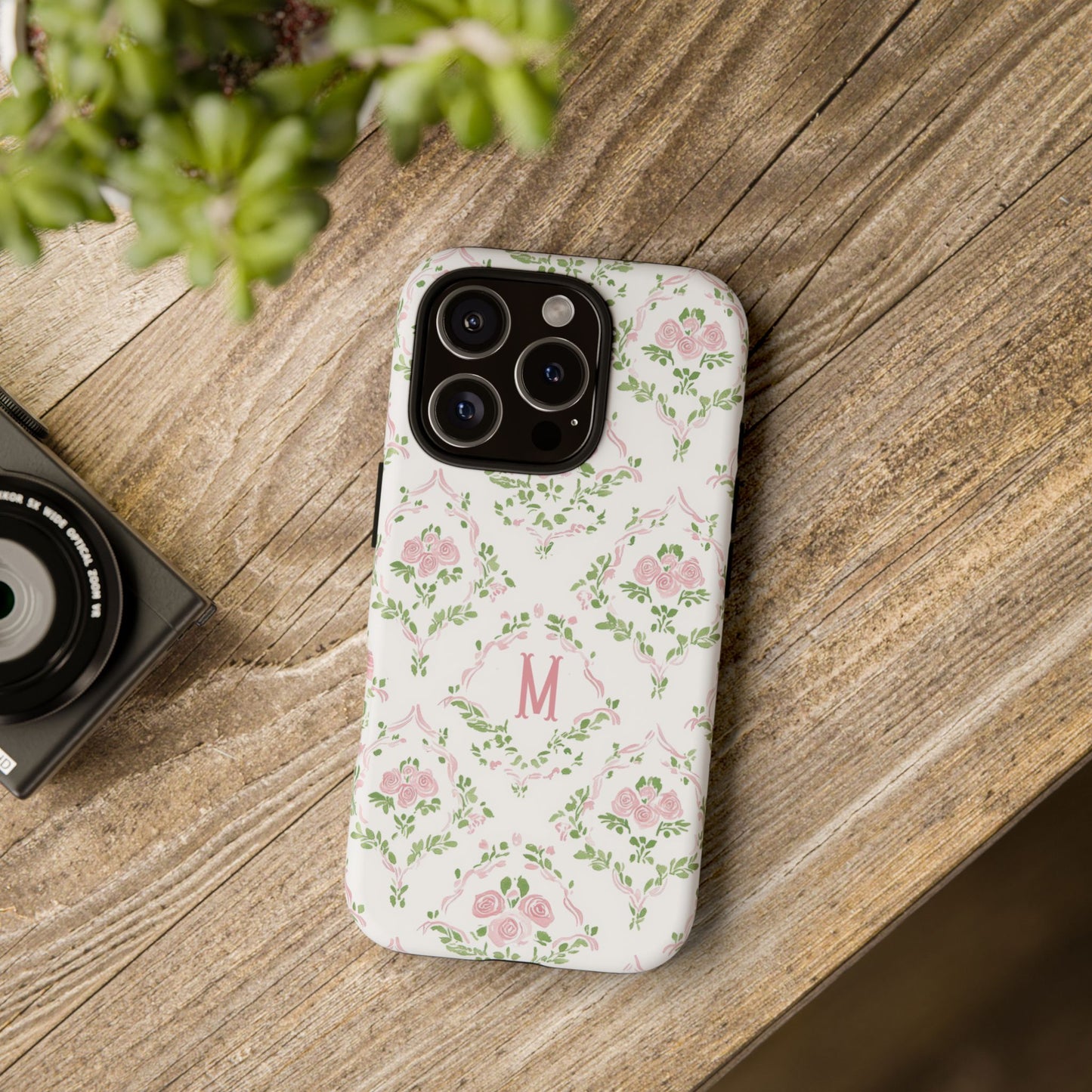 Pink Rose Grandmillennial Floral Monogram Phone Case