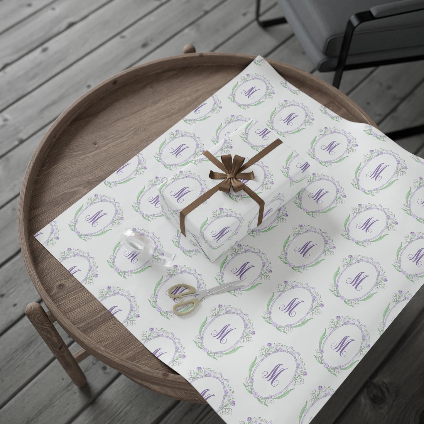 Lavender Lily of the Valley Monogram Wrapping Paper