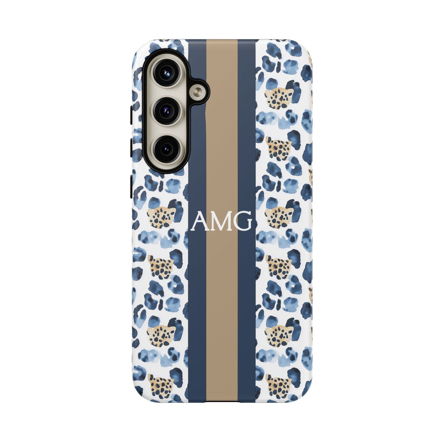 Blue Leopard Monogram Phone Case