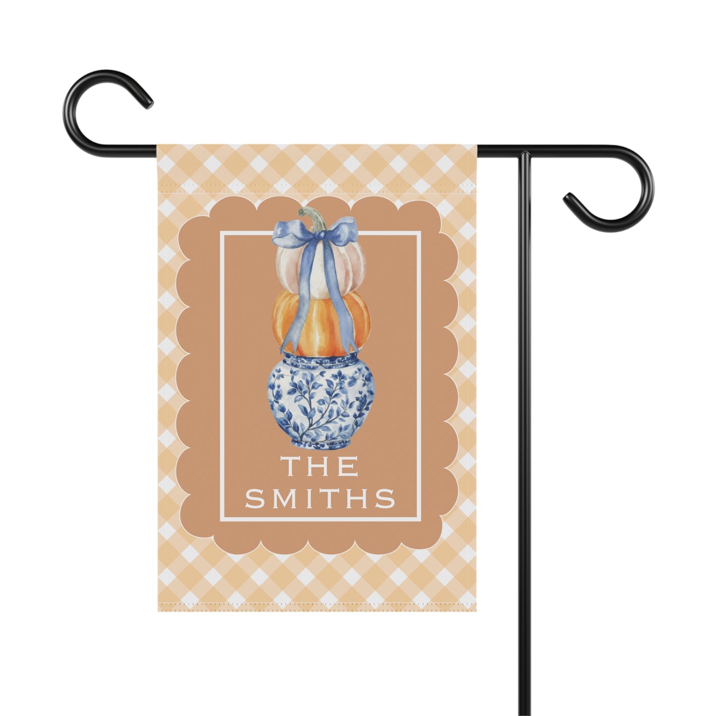 Stacked Pumpkins in Blue Vase Garden Flag | House Banner, Personalized Name