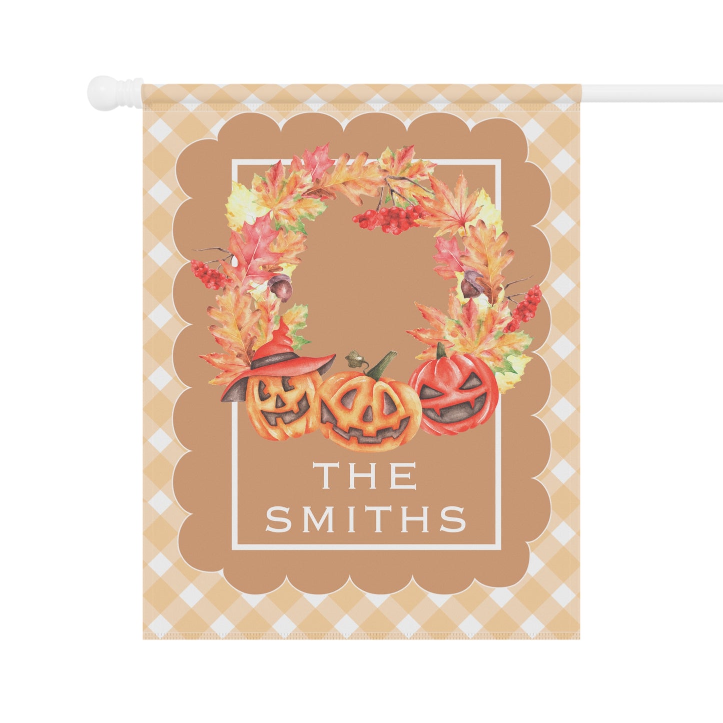 Autumn Pumpkin Wreath Garden Flag | Personalized Porch Banner
