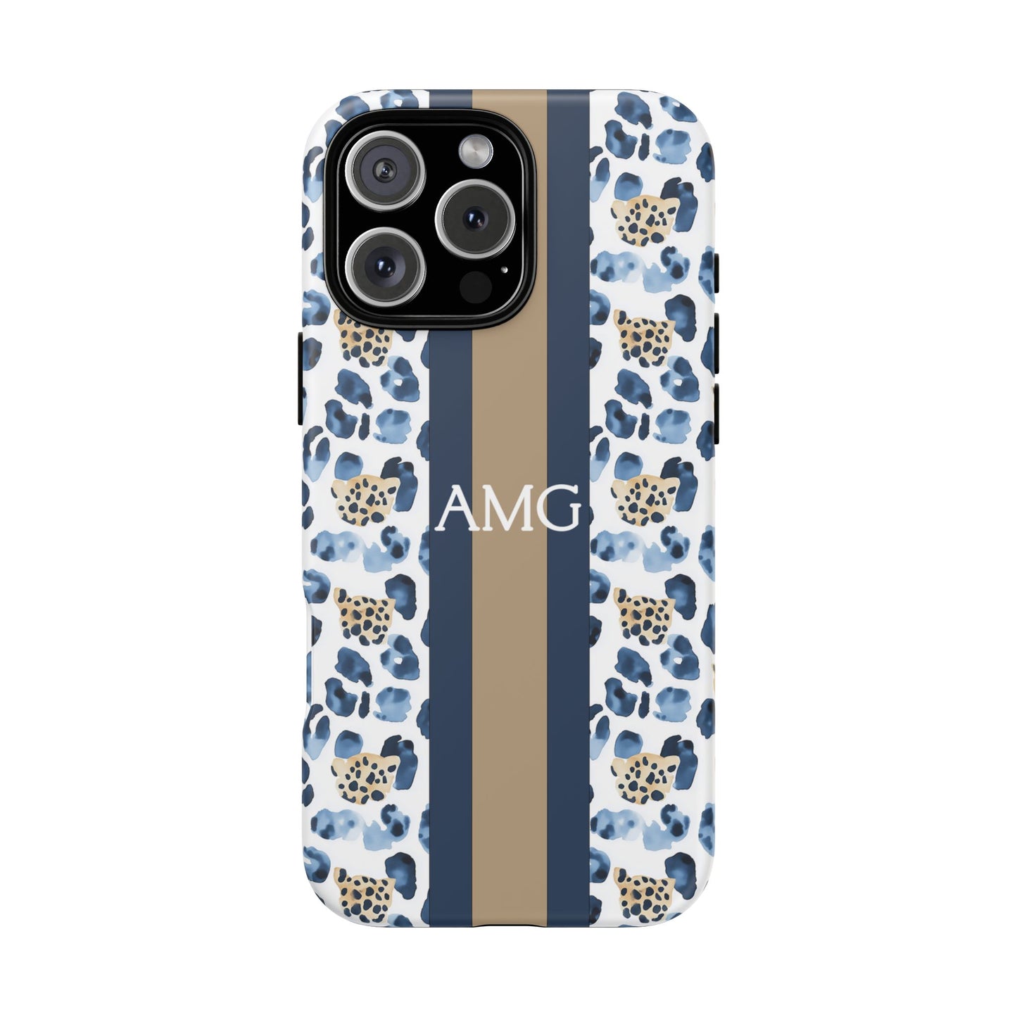 Blue Leopard Monogram Phone Case