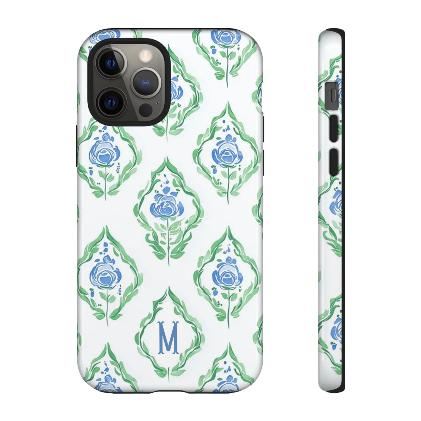 Blue Rose Grandmillennial Monogram Phone Case Personalized